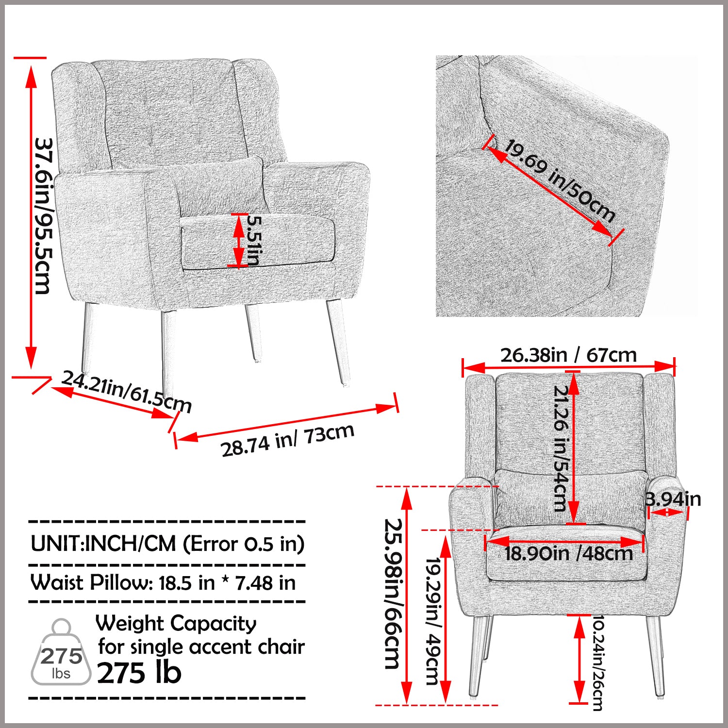 Modern Accent Chair,Chenille Arm Chairs for Living Room,Upholstered Mordern Armchair,Comfy Soft Padded Lounge Chair in Small Space, Bedroom, w/Pillow, Solid Wood Leg (Dark Blue)