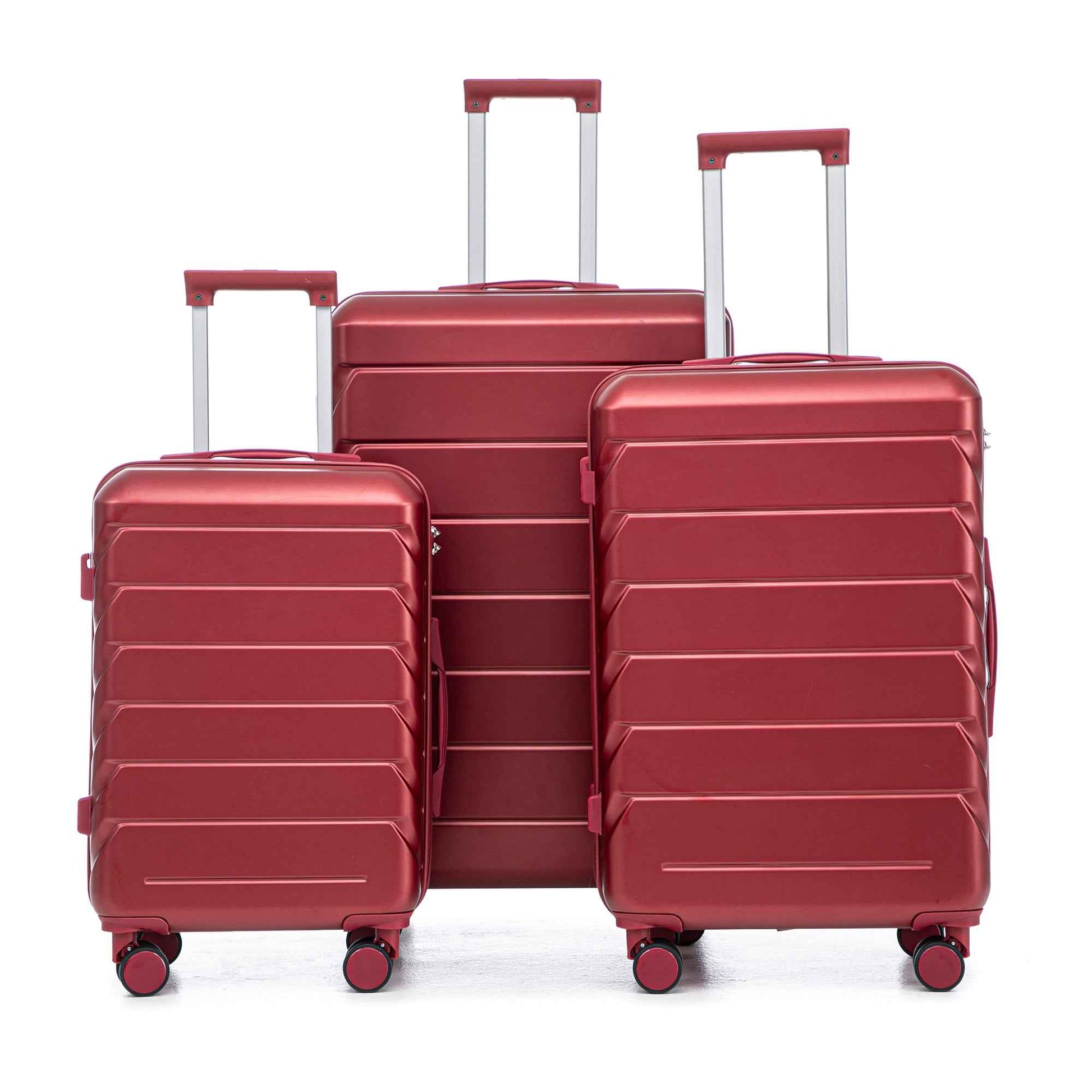 Set 3PCs 20'/24'/28' ABS Spinner Wheel Luggage, Matching Color, with Combination Lock - Wine Red