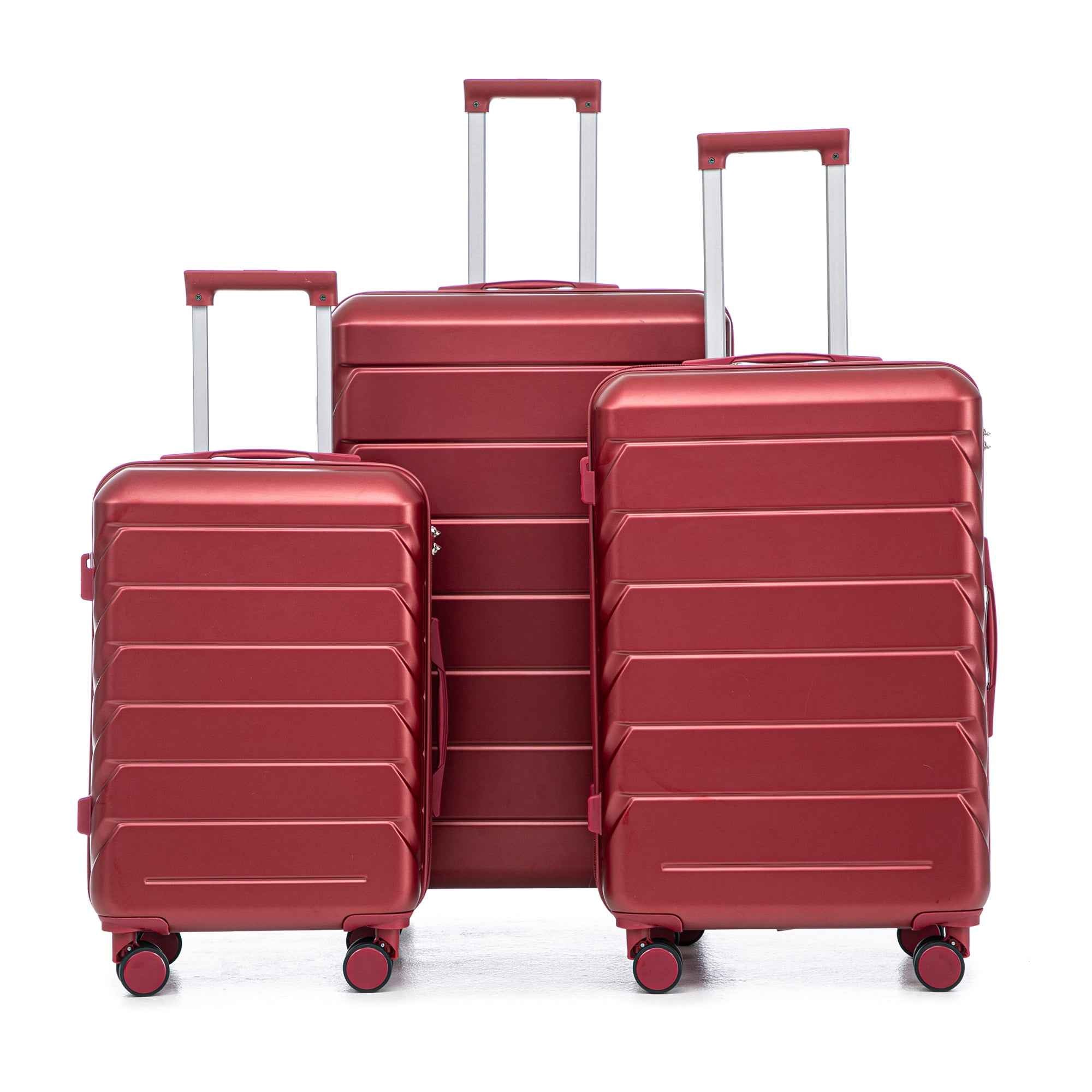 Set 3PCs 20'/24'/28' ABS Spinner Wheel Luggage, Matching Color, with Combination Lock - Wine Red