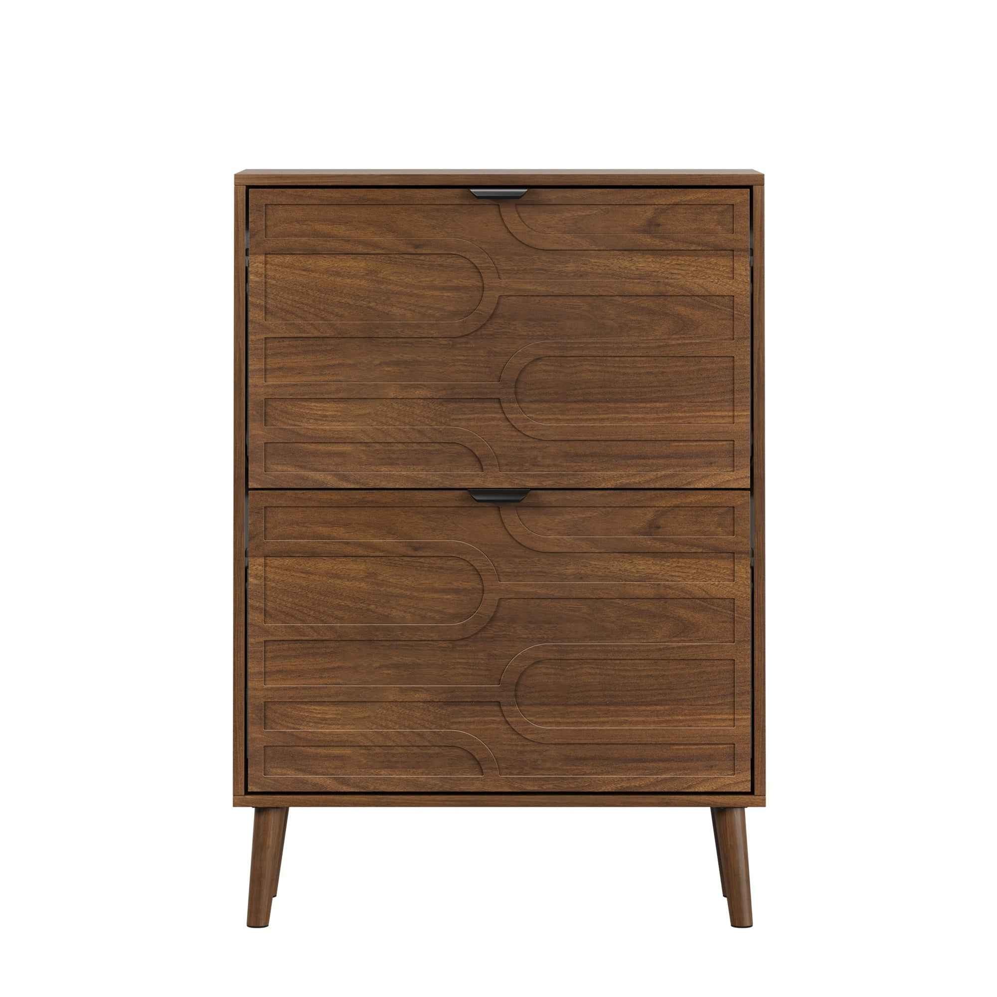 Medieval Modern Independent Shoe Cabinet, 23.62-inch Walnut Shoe Storage Cabinet,, Fence Shoe Cabinet with 2 Flip Drawers, Suitable For Corridors And Entrances