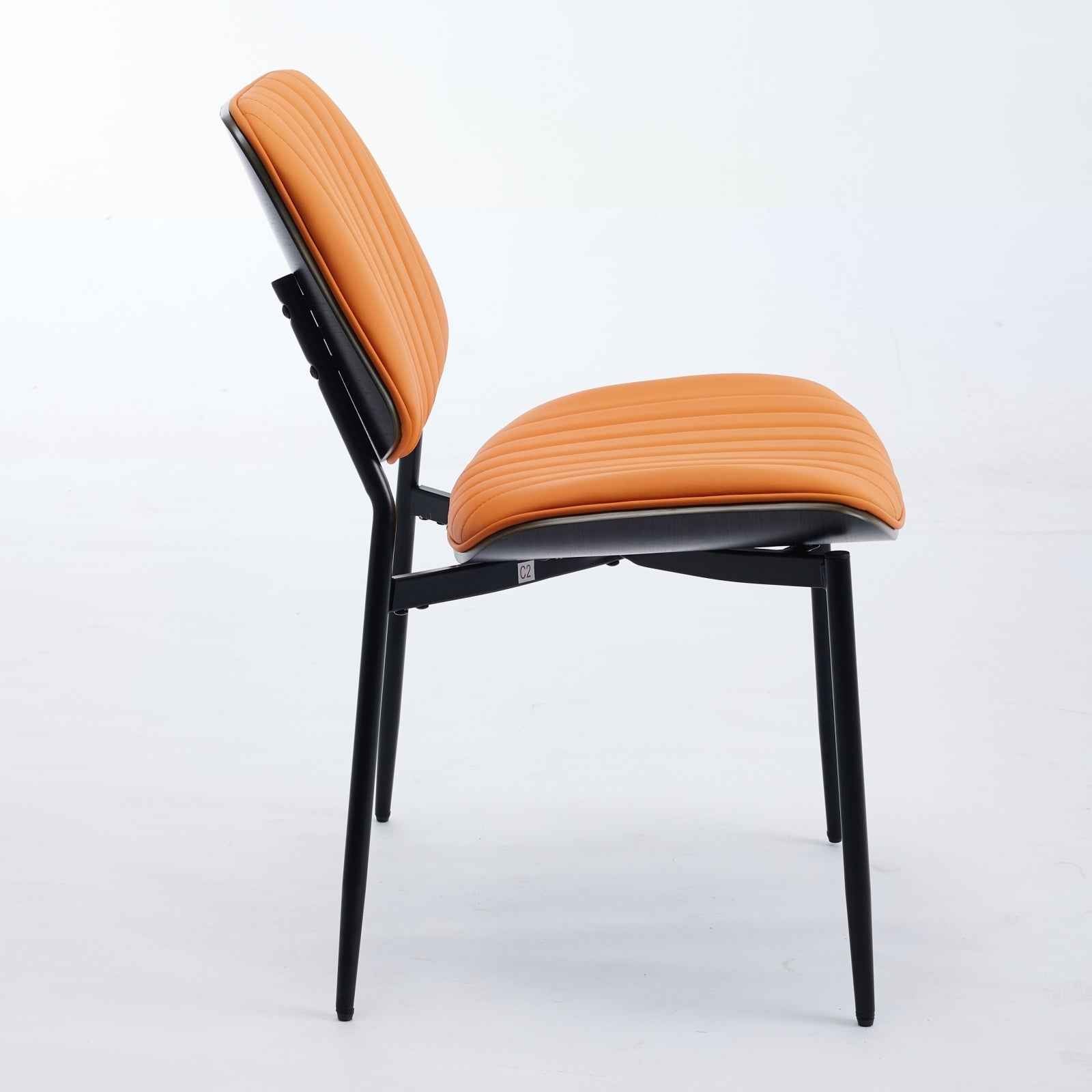 A&A Furniture, Dining Chairs Set of 2 Mid Century Modern Retro Faux Leather Chair with Walnut Bentwood Back Upholstered Seat Metal Legs Adjustable Foot for Kitchen Dining Room Chairs(Orange  PU)
