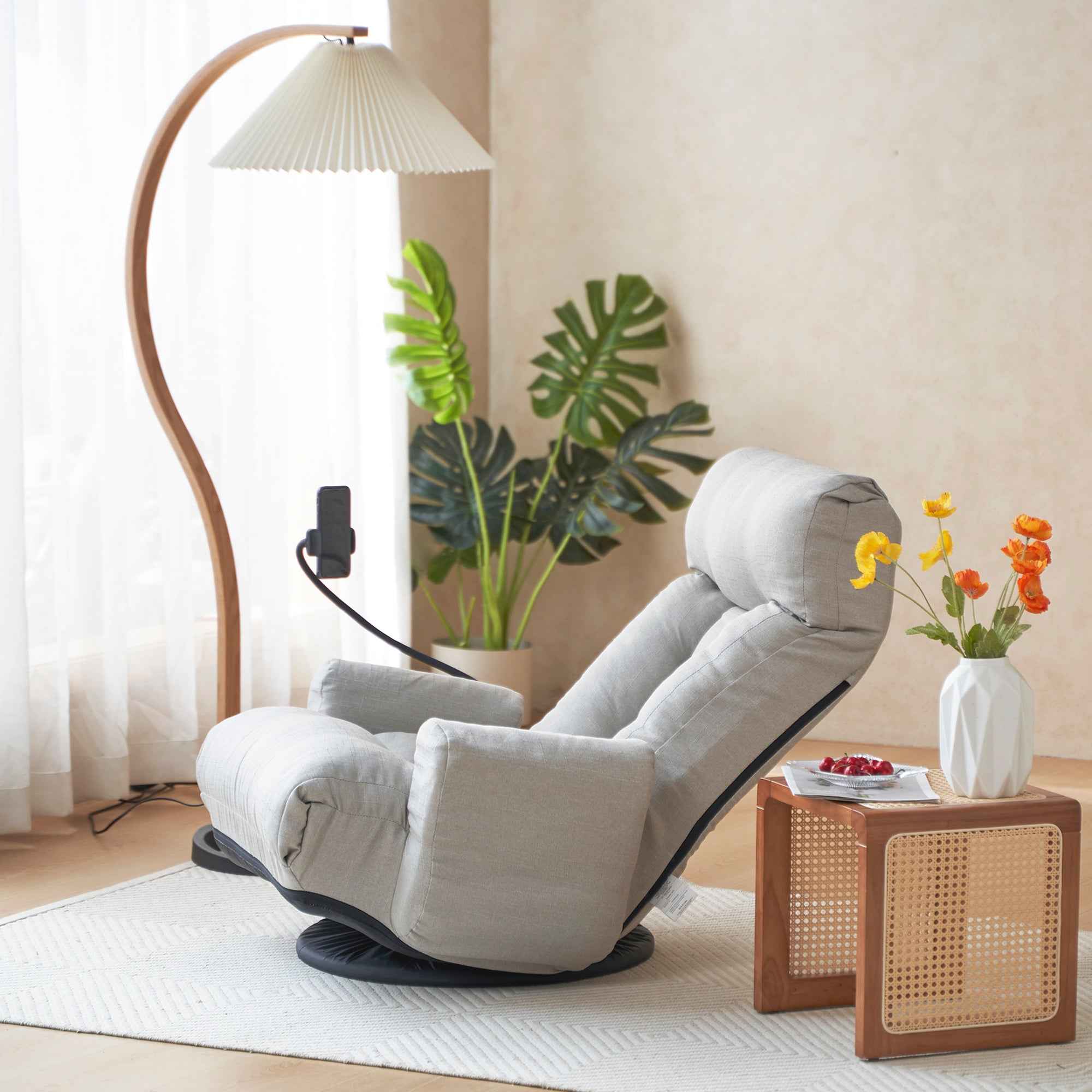 Adjustable Greay Swivel Lounge Chair with 360-Degree Rotating Seat and Headrest Support, Leisure Chair Deck Chair - Game Chair for Living Room