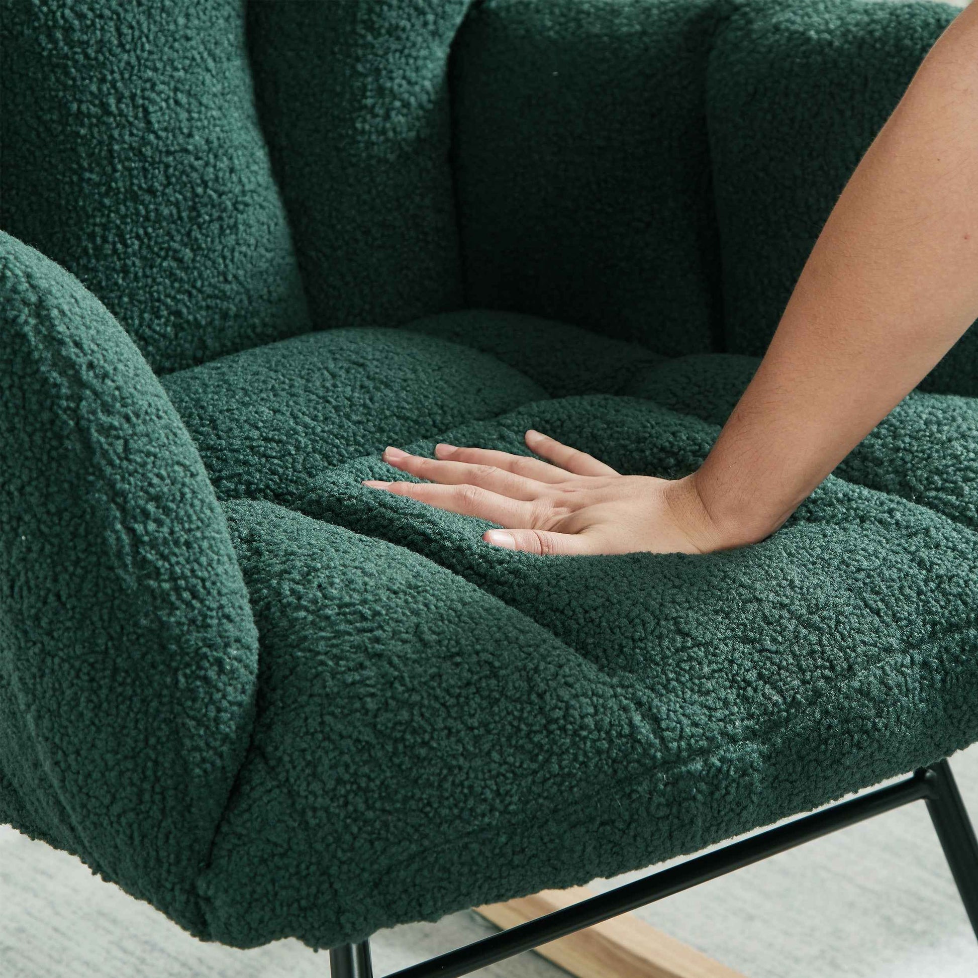 Glider Chair for Living Room Tufted Upholstered Teddy Fabric Rocking Chair with Metal Frame Accent Chair Green