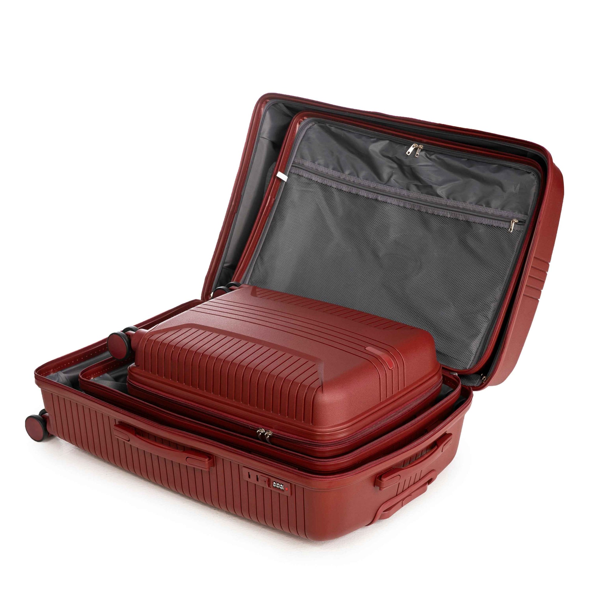 20'/24'/28' 3 pcs/set in PP Spinner Wheel Luggage, Carry on Suitcase, Matching Color, Combination Lock (Red)