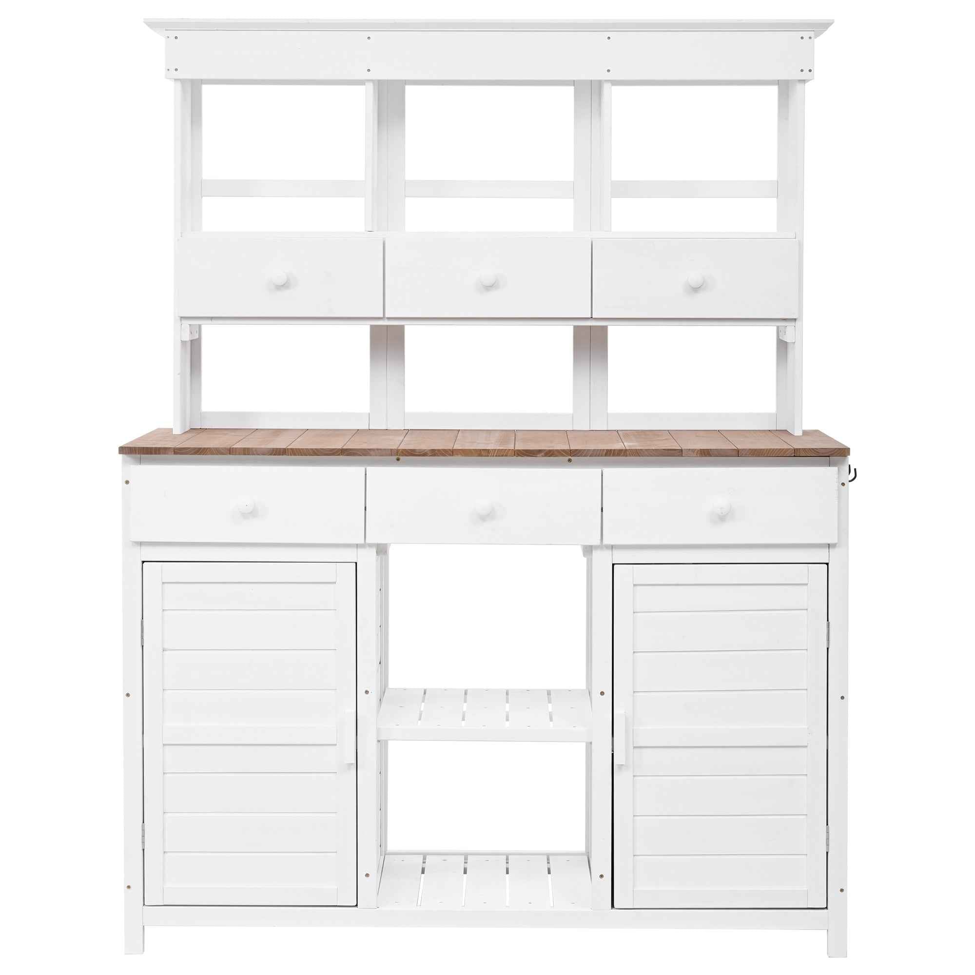 [Assembly Video Provided] TOPMAX 65.7'' H Tall Garden Potting Bench Table with Hutch,Patio Storage Workstation with 3 Shelves,6 Drawers,2 Bottom Cabinets&Side Hooks for Mudroom,Doorway, White