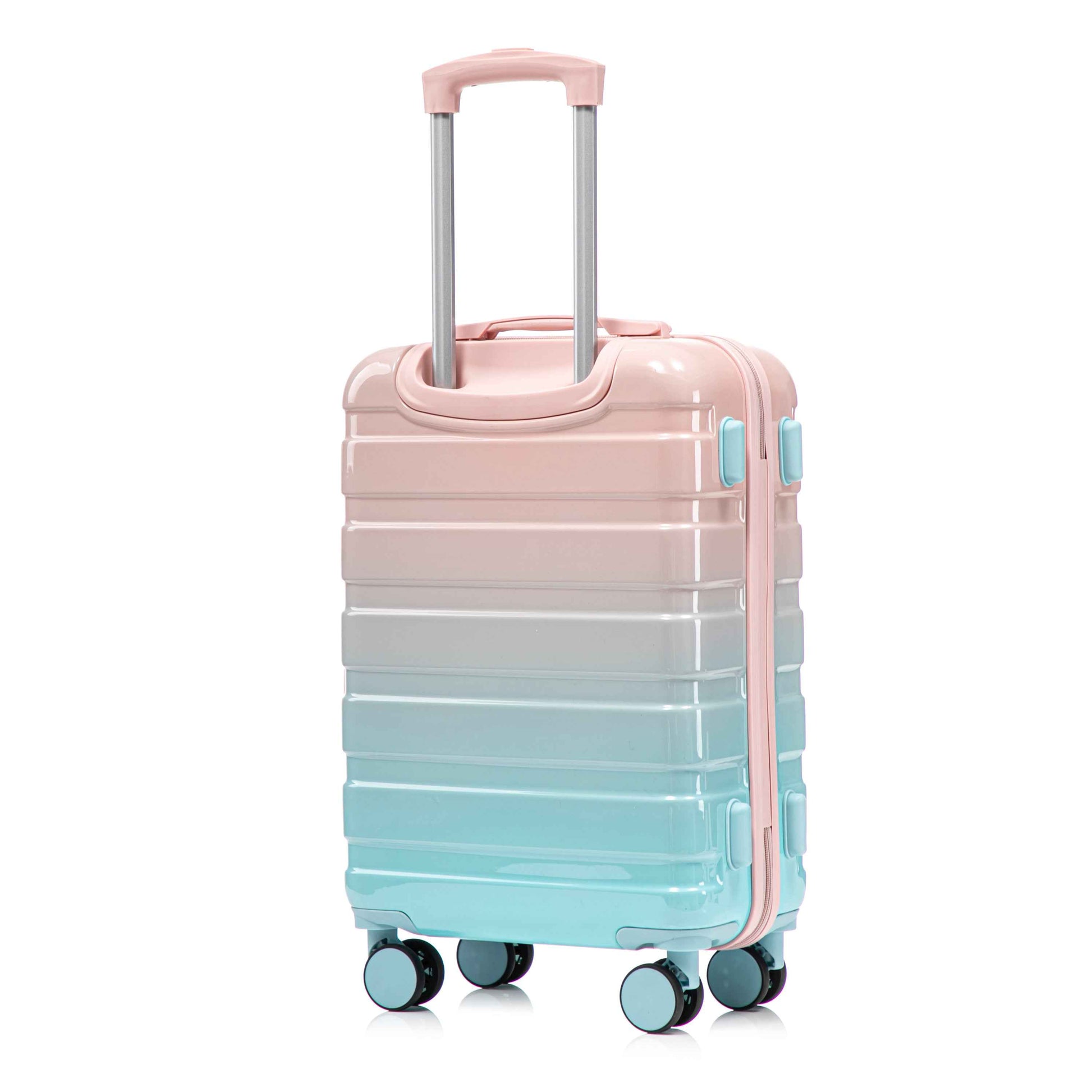 14'/20' 2 pcs/set in PC Spinner Wheel Luggage, Carry on Suitcase, With Gradient Color and Combination Lock(Blue+Pink)