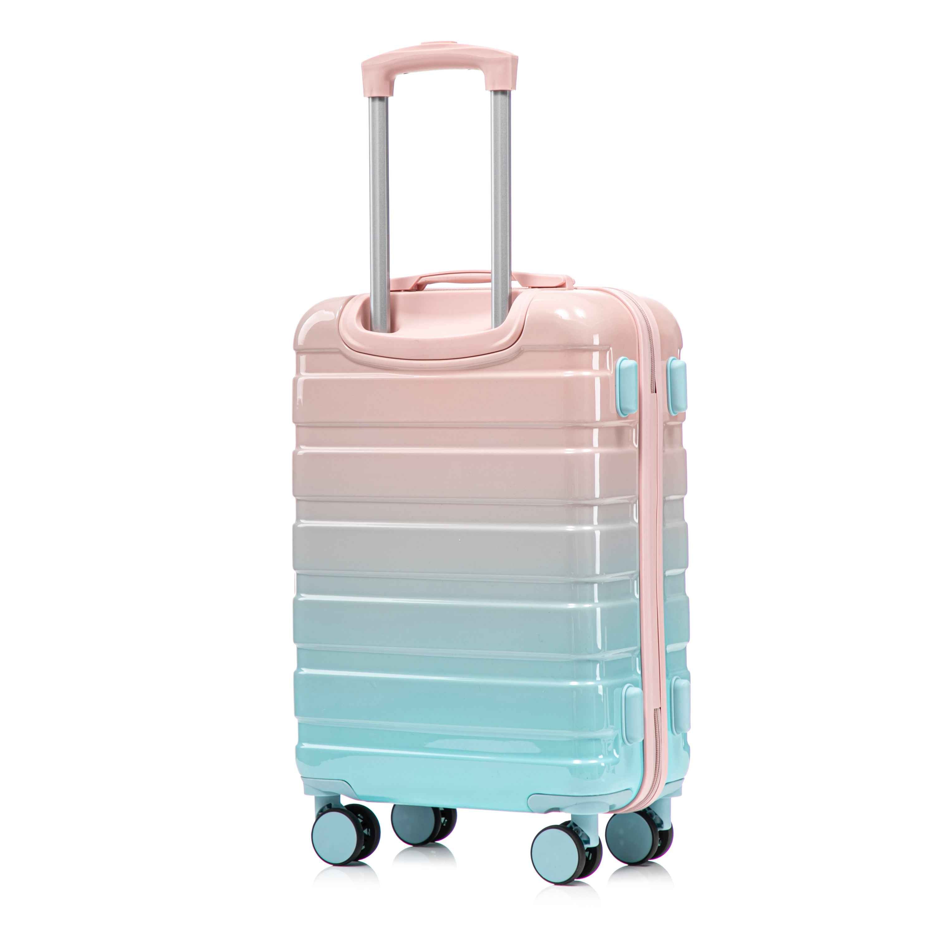 14'/20' 2 pcs/set in PC Spinner Wheel Luggage, Carry on Suitcase, With Gradient Color and Combination Lock(Blue+Pink)