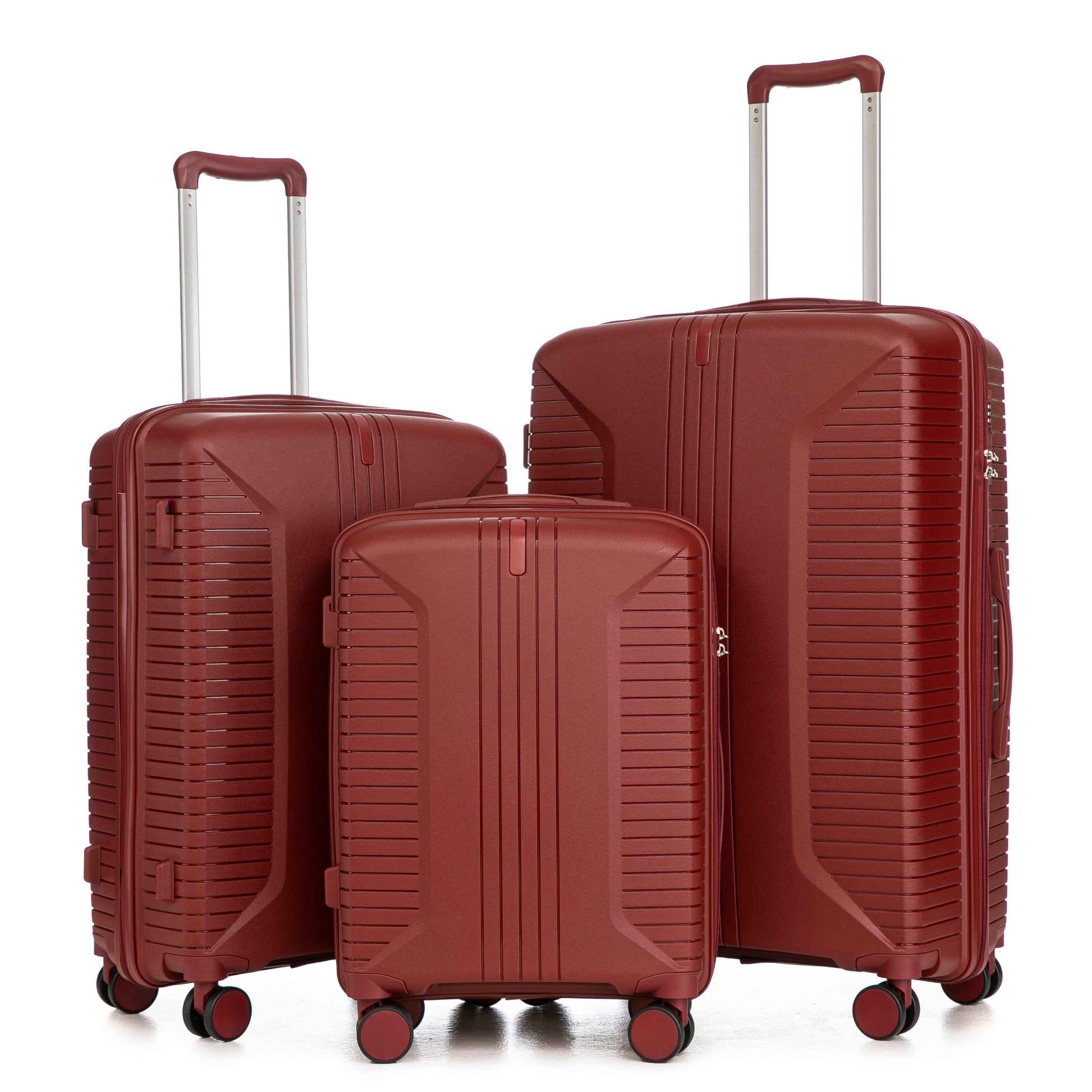 20'/24'/28' 3 pcs/set in PP Spinner Wheel Luggage, Carry on Suitcase, Matching Color, Combination Lock (Red)