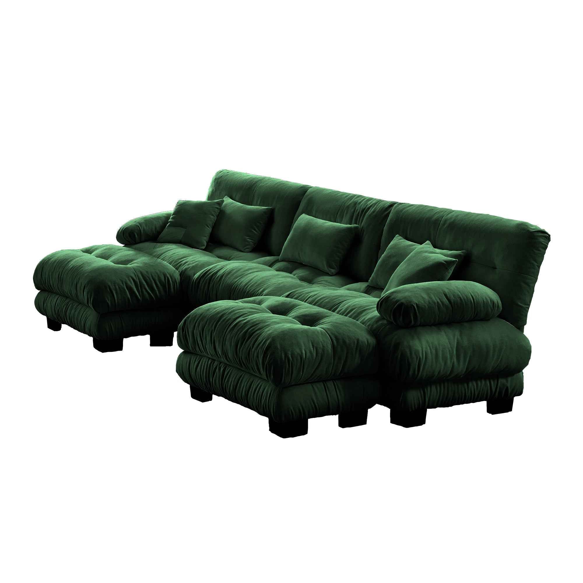 Luxury Modular Sectional Sofa Couch - Oversized U Shaped Cloud Couch for Living Room,Deep Seat Sofa Couch with 2 Ottomans ,Chenille Green