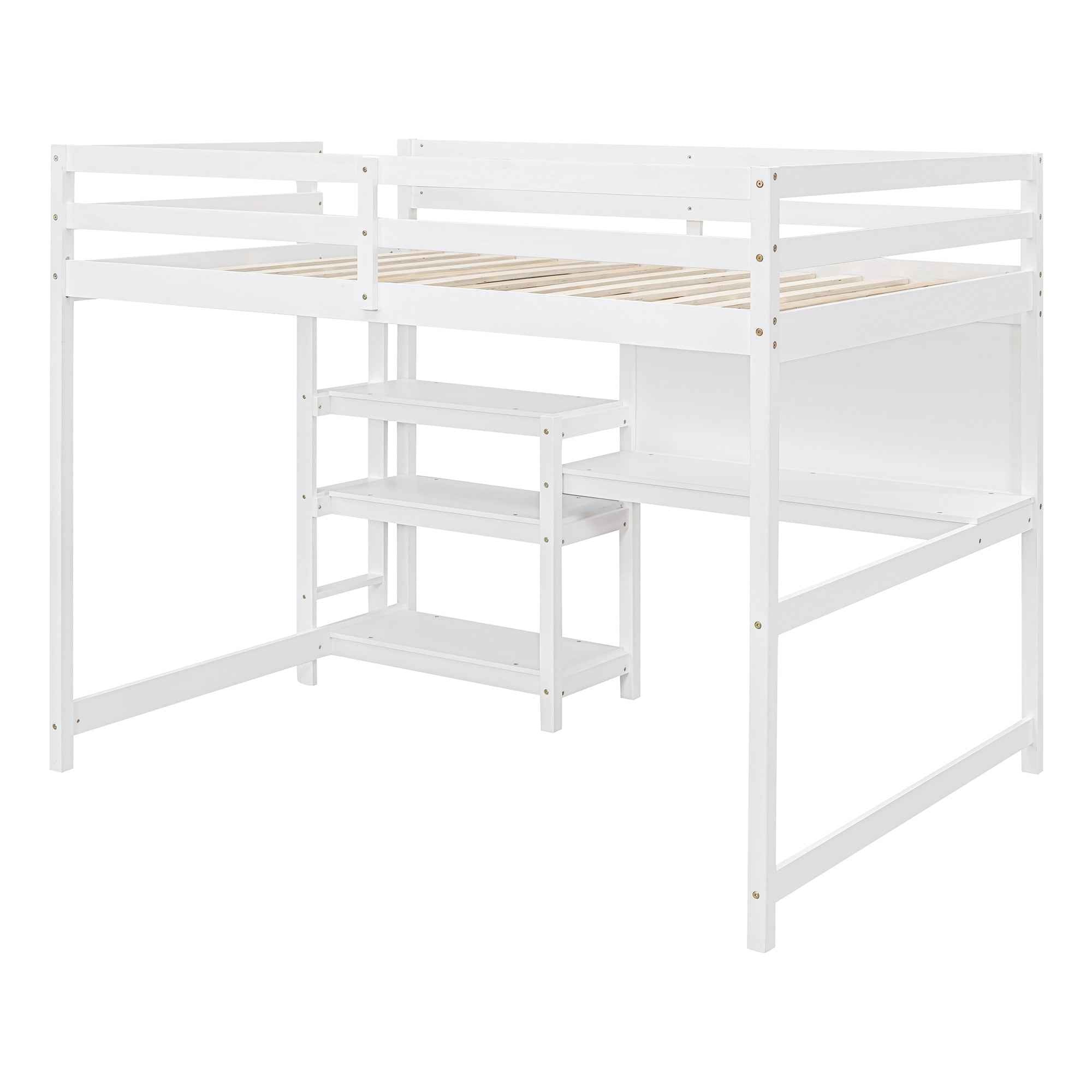 Hearth & Haven Chloe Full Loft Bed with Shelves, Desk and Writing Board, White