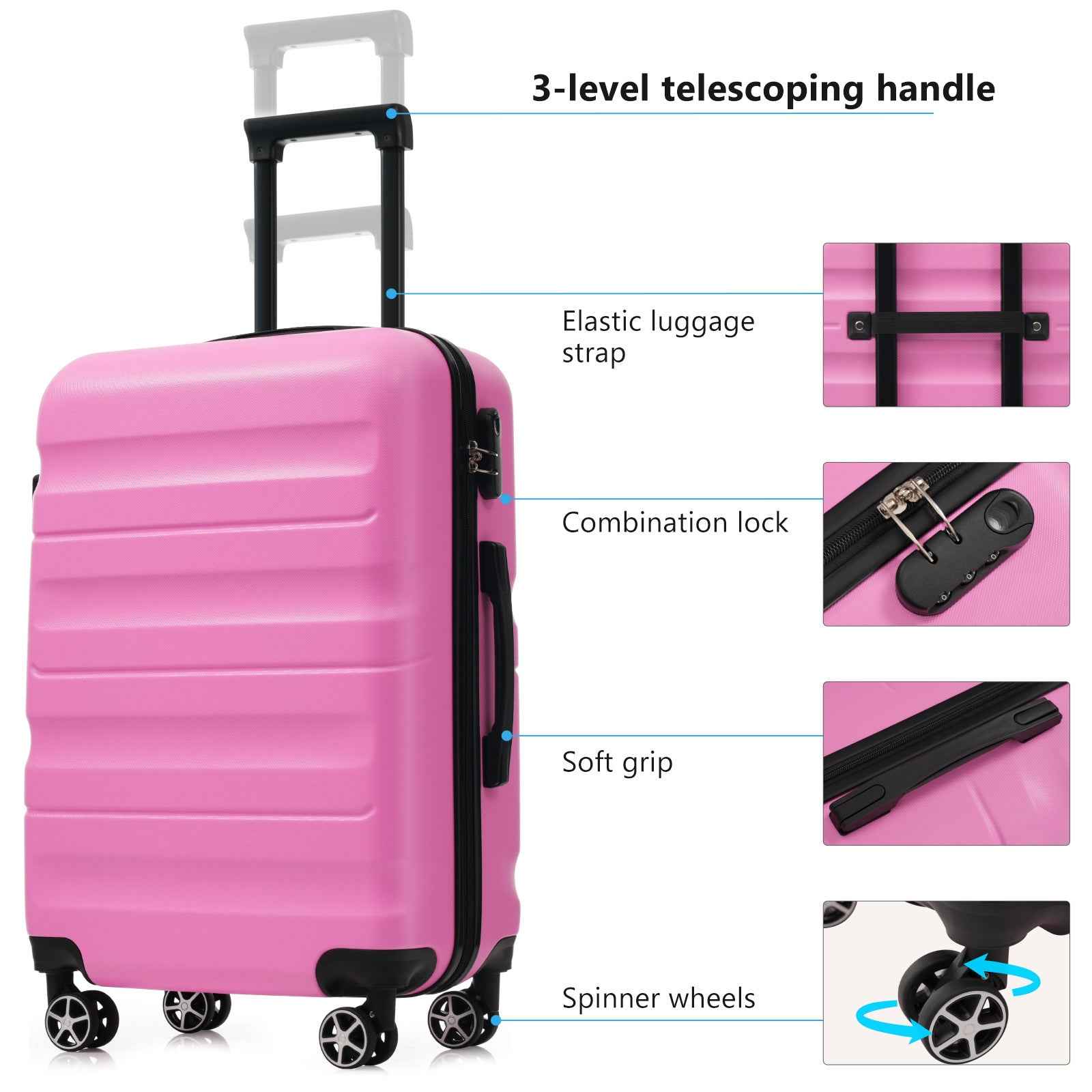 Hardshell ABS Luggage Set - Lightweight & Durable Suitcases with Dual Spinner Wheels, Carry-On & Check-In Sizes for Travel & Business