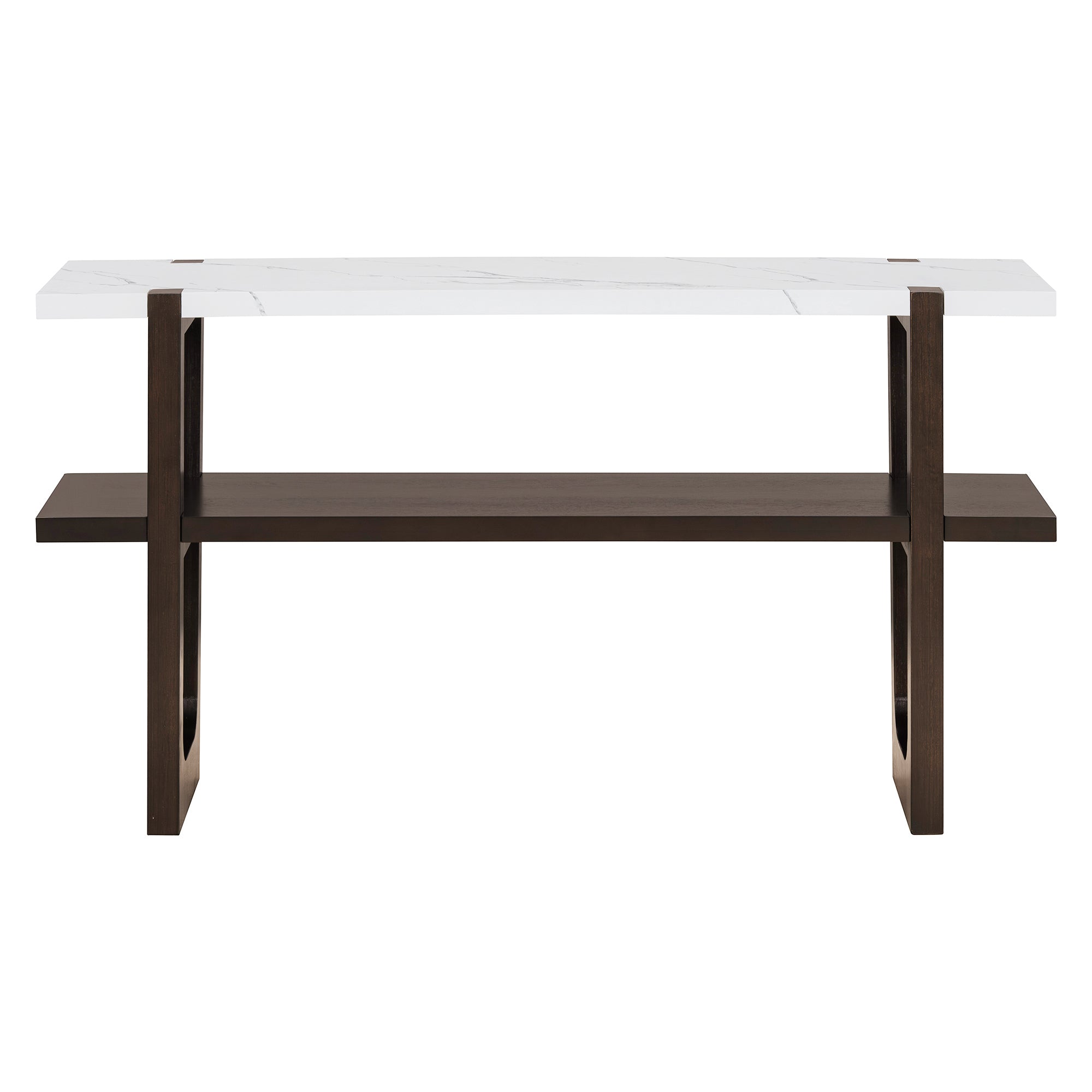 TREXM Retro Elegant Console Table with Marble-Effect Top and Versatile Storage Solutions for Entryway and Living Room (Espresso)