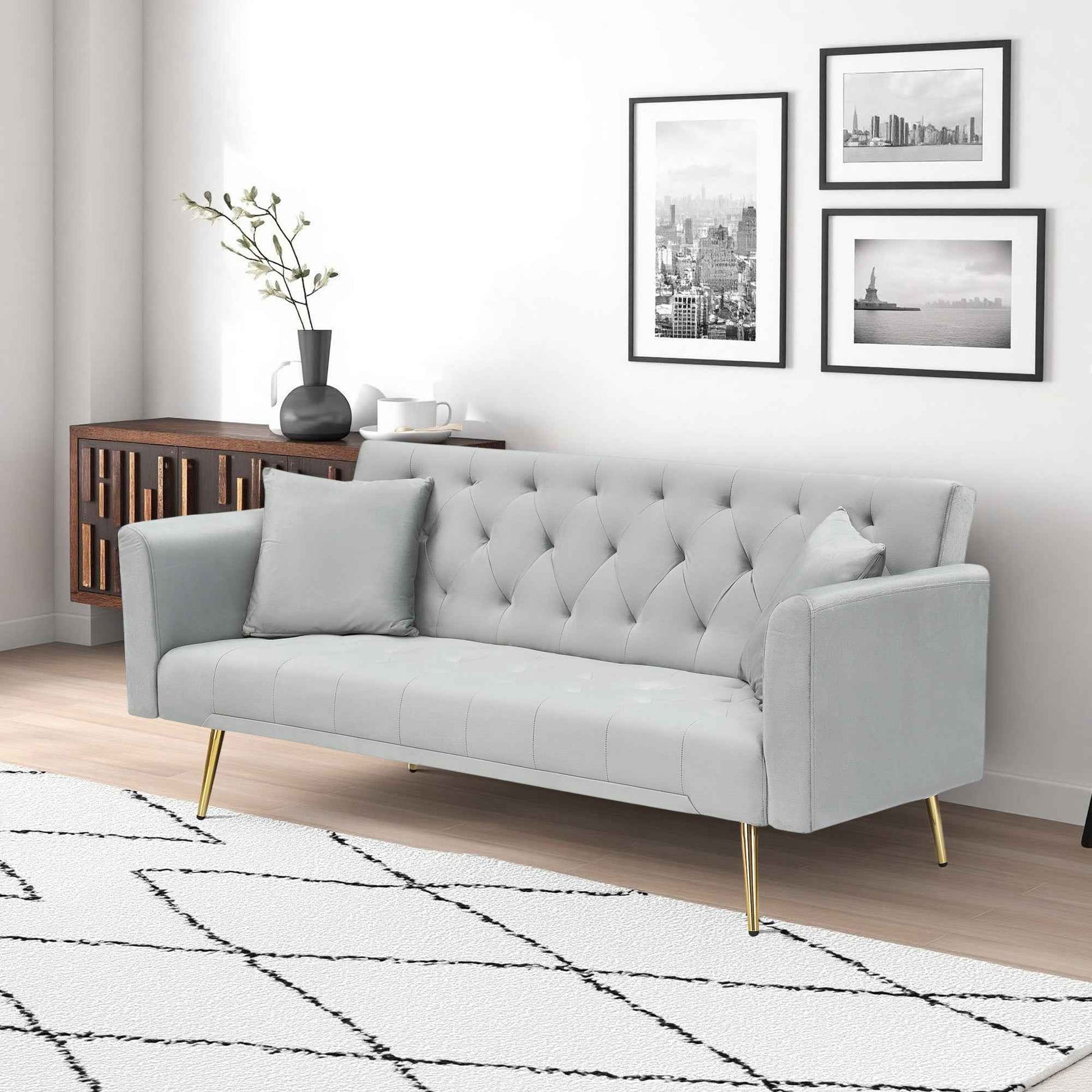 71-inch convertible love seat sofa, American vintage grey velvet material, suitable for small living room, bedroom, office