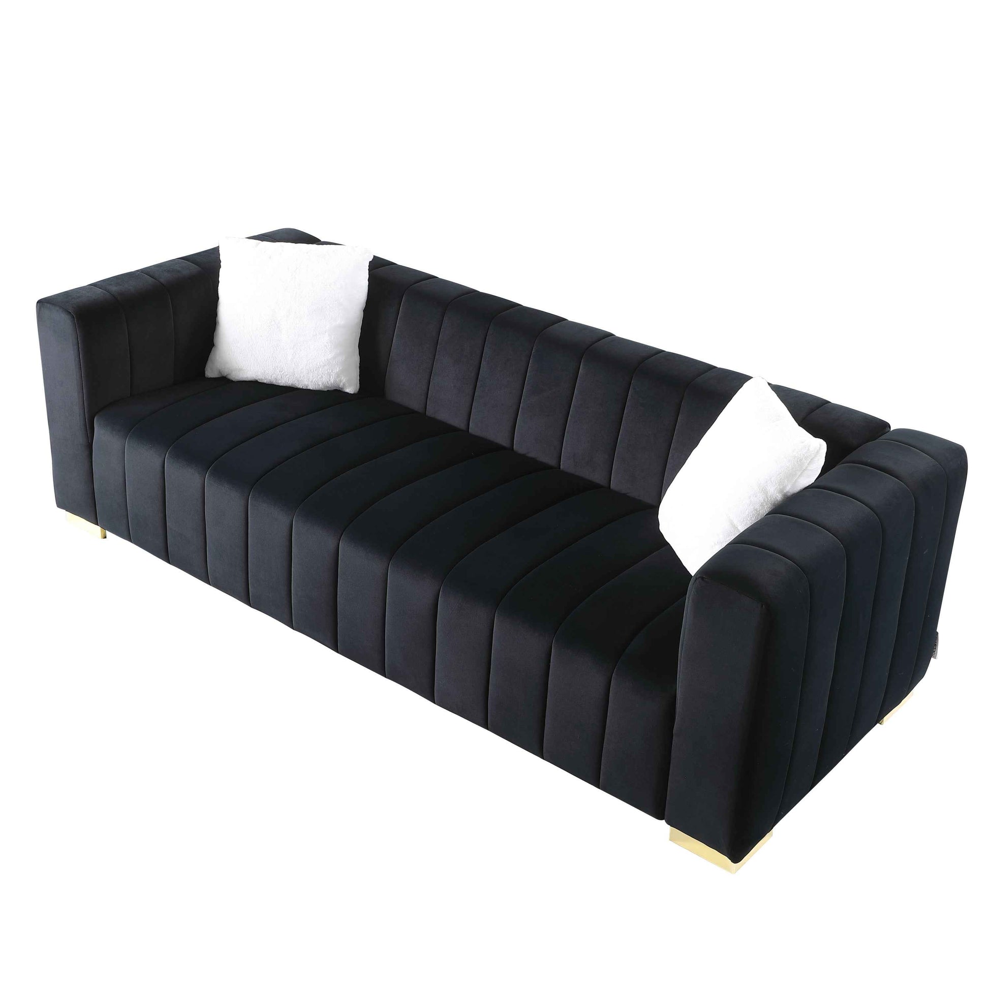 A modern  channel sofa  take on a traditional Chesterfield,Black color,3 seater