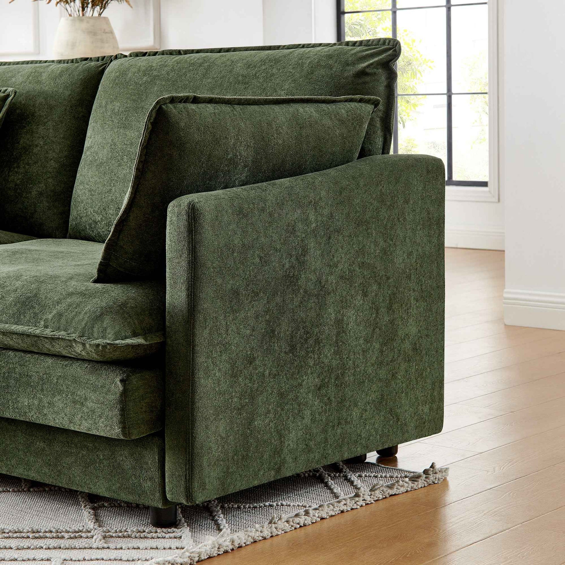 Modern Home Living Room L-Shaped Sectional Sofa Couches with Ottoman, Convertible Oversized 4 Seater Couch Towel Fabric, Green