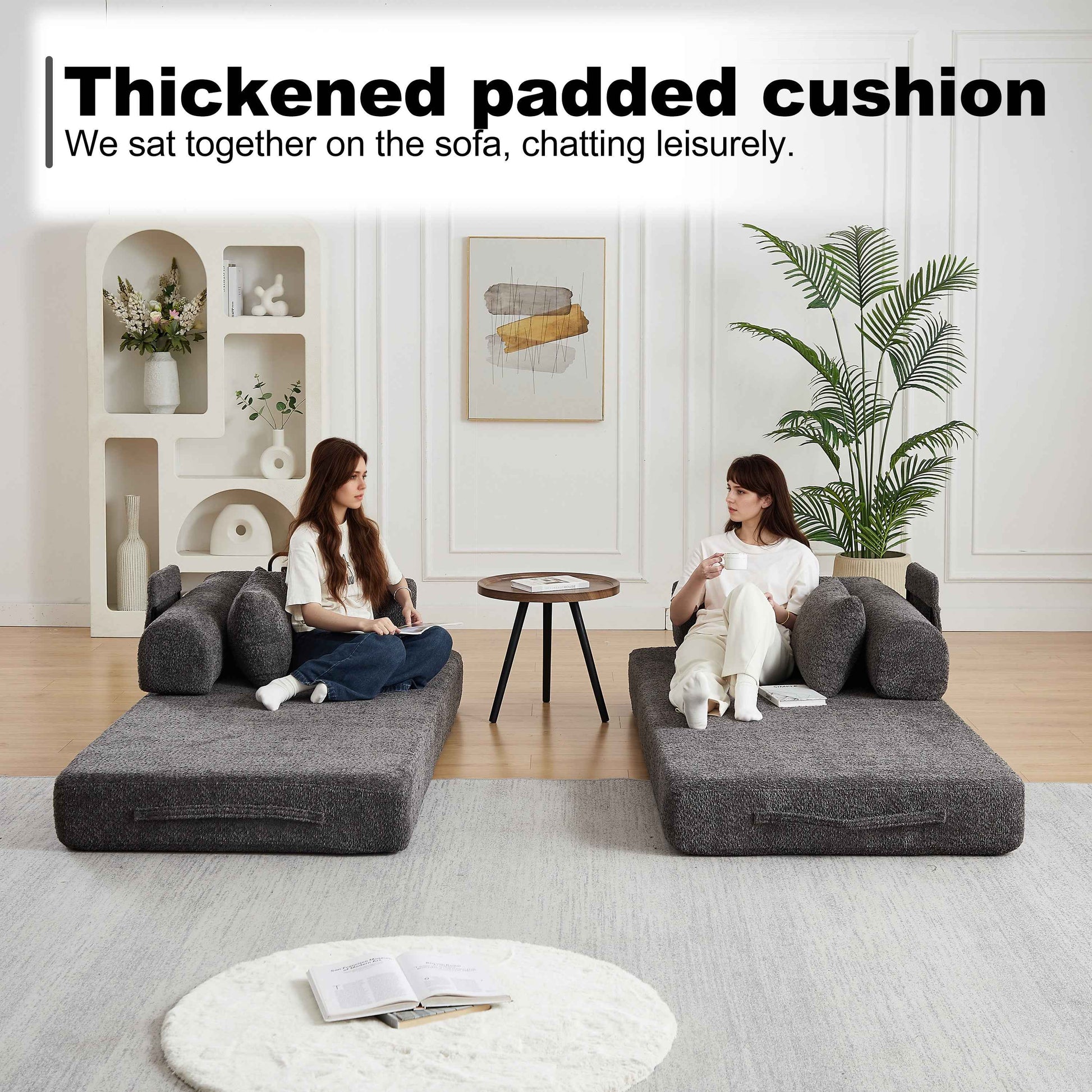 78.7-Inch Convertible Sleeper Sofa Bed with Cylindrical Pillow, Chenille Folding Mattress Couch with ,Folding Sofa Bed with Side Pocket, Floor Sofa Lounge Couch for Living Room Bedroom Lounge Studio