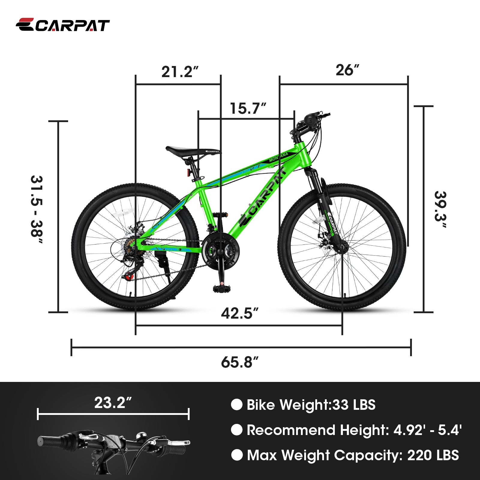 A24299 Rycheer Elecony 24 inch Mountain Bike Bicycle for Adults Aluminium Frame Bike Shimano 21-Speed with Disc Brake