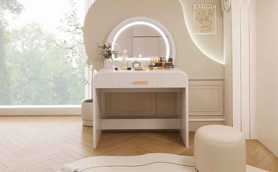 39' Makeup Vanity Table with Mirror Touch Screen Lighted Mirror, Dressing Table with Drawer for Bedroom, White