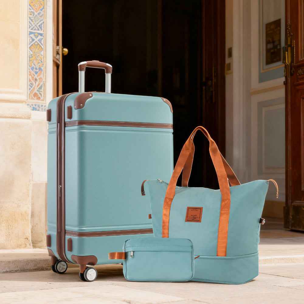 Hardshell Luggage Sets with Bags Lightweight Suitcase Double Spinner Wheels with TSA Lock ,Single Vintage Luggage 24 IN,Green