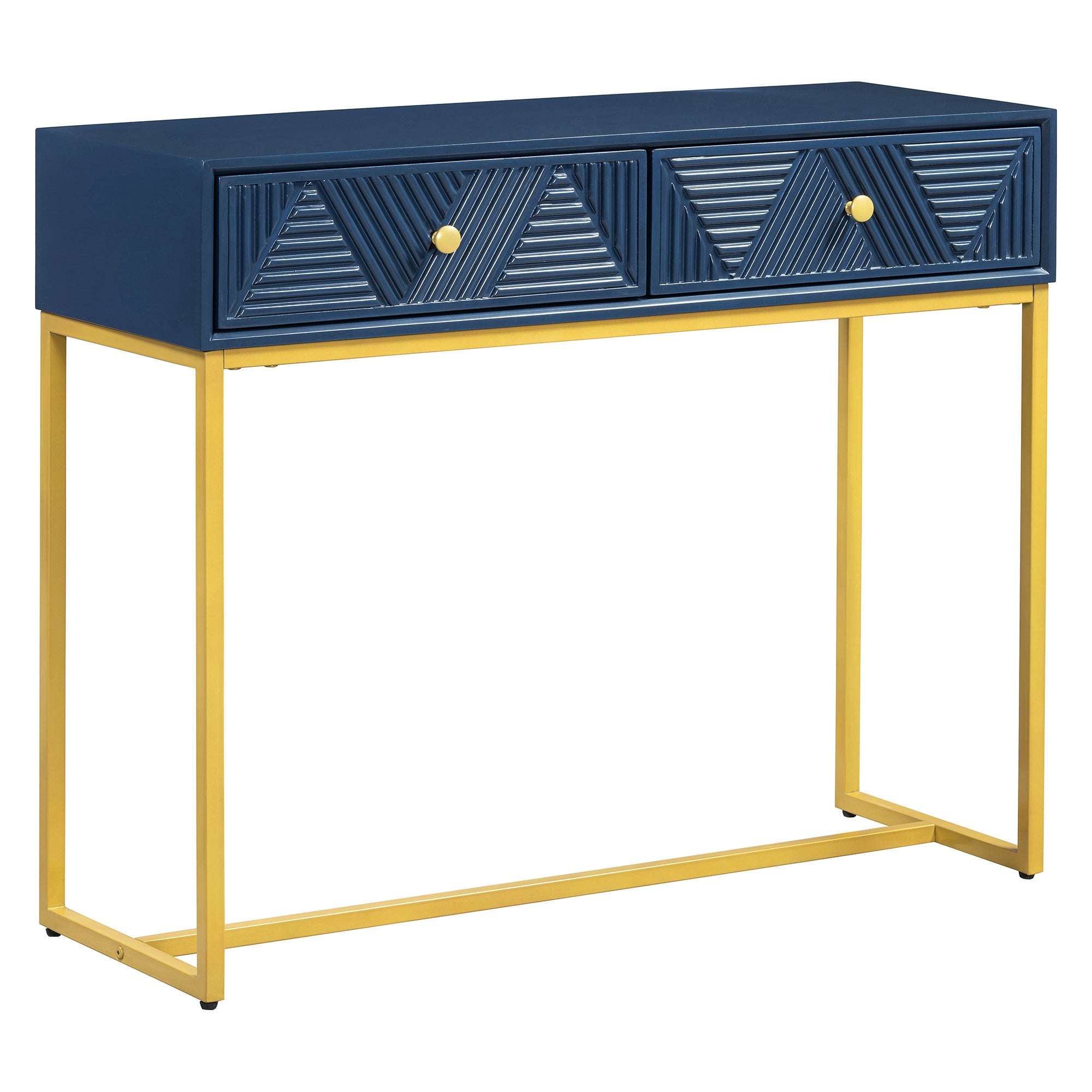 TREXM Modern Sleek Console Table Two Drawers with Stripe Design for Living Room and Entryway (Navy)