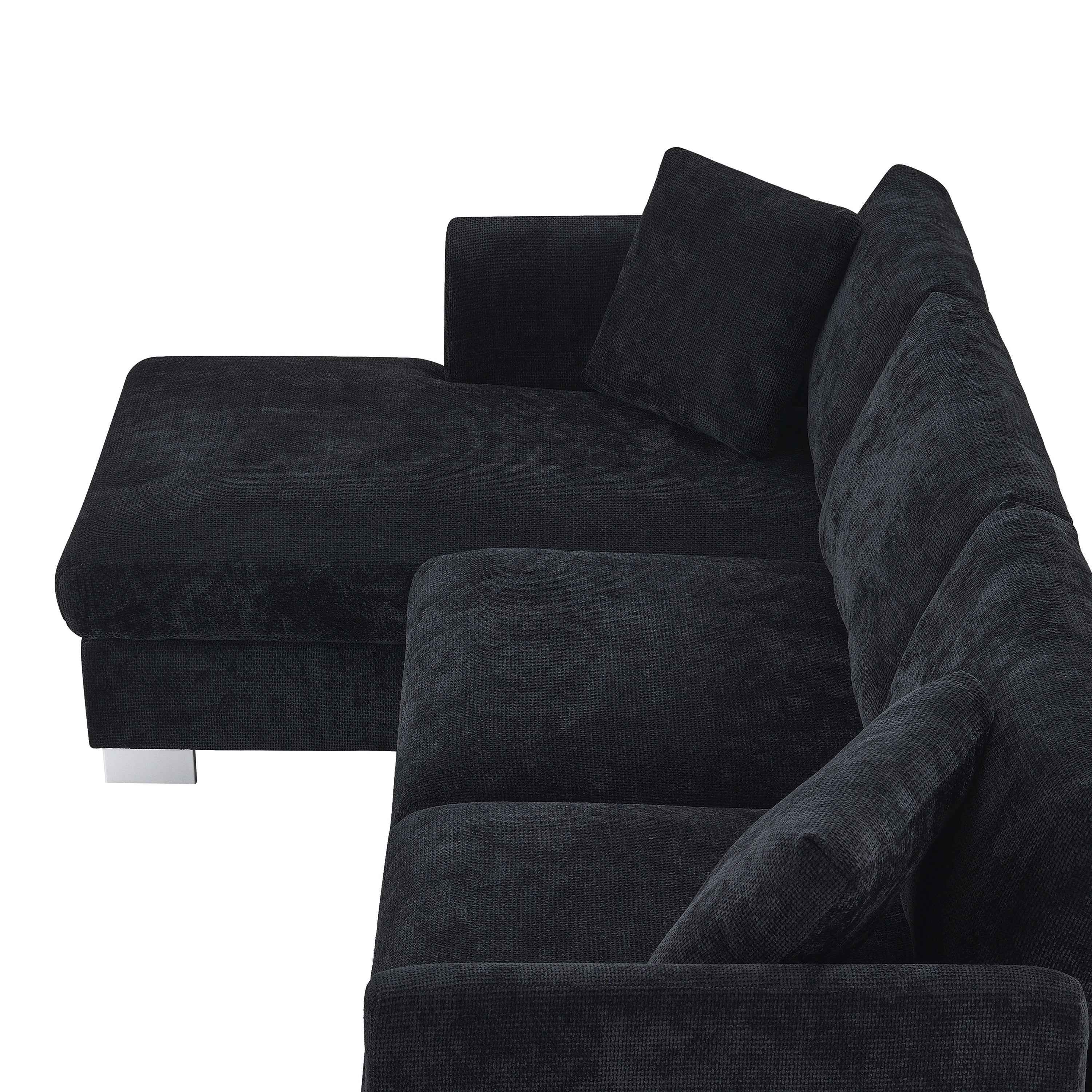 Modern Cloud L-Shaped Sectional Sofa with Chaise, Chenille Fabric, 3 Colors, 96*56 inches