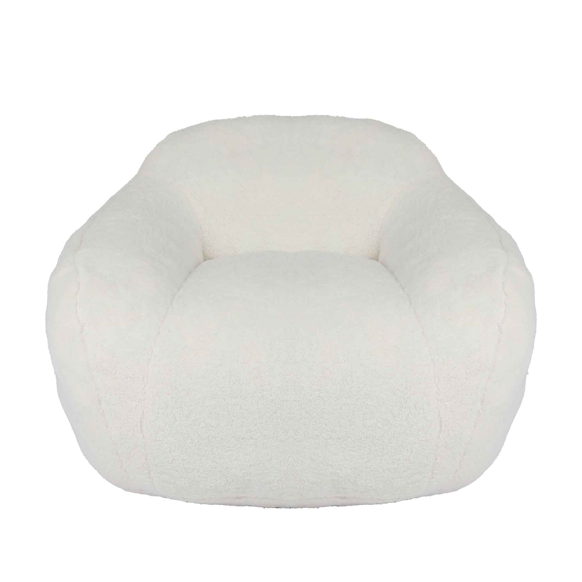 Giant Bean Bag Chair for Adults, Spacious Memory Foam Bean Bag Sofa with Armrests in Off White Teddy Fabric, Comfy Seating for Living Room or Bedroom