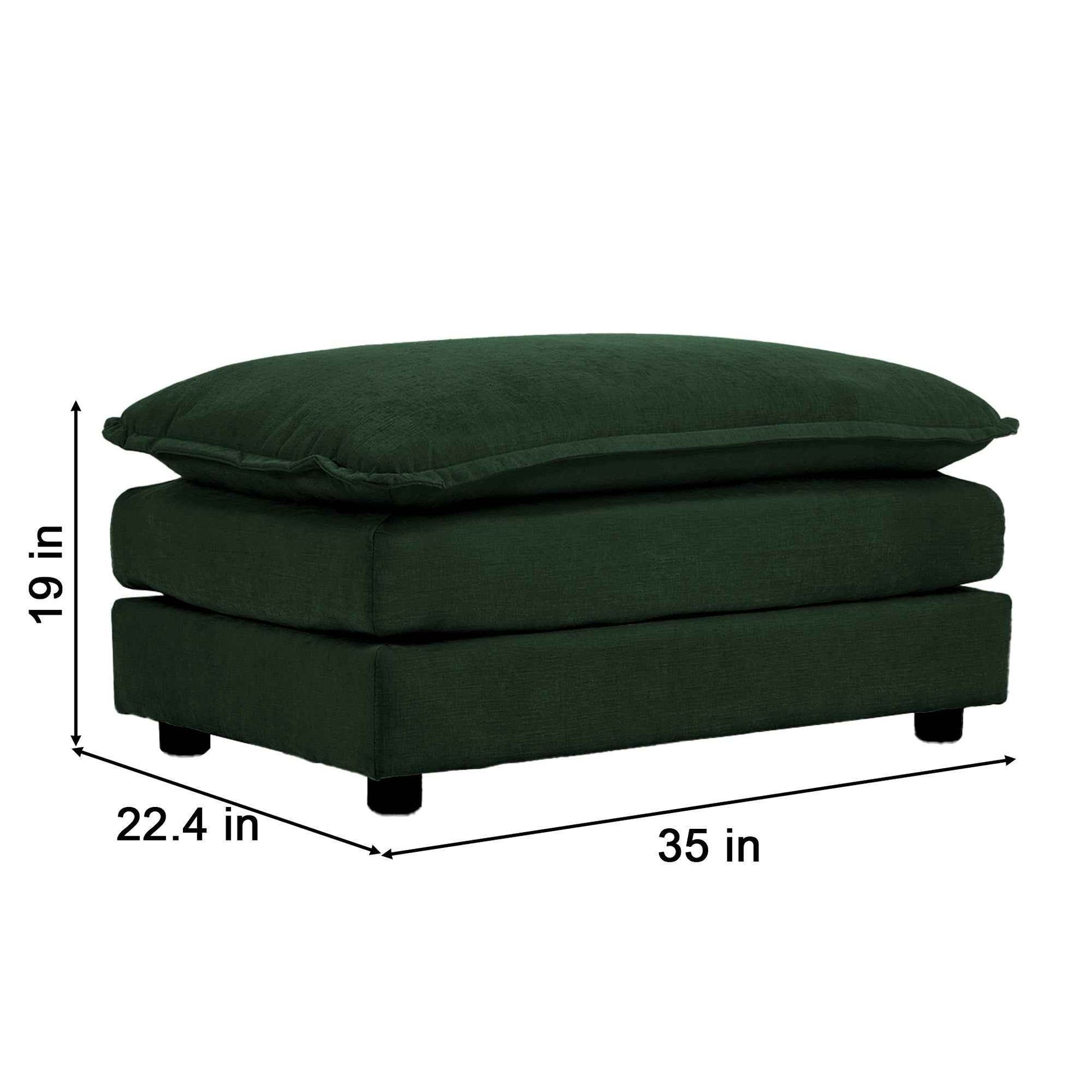 Chenille Two-Seater Sofa with 1 Footrest, 2 Seater L-Shaped Sectional with Ottoman,Loveseat with Ottoman for Small Living Space, Green Chenille