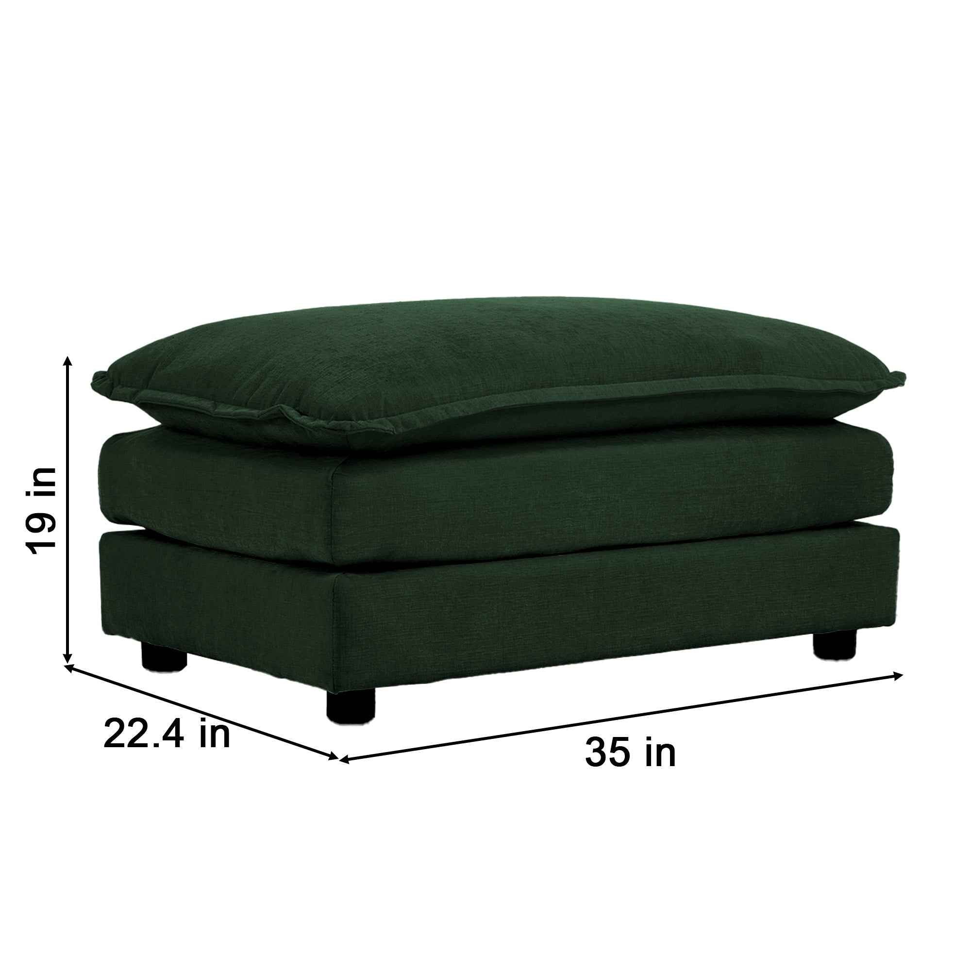 Chenille Two-Seater Sofa with 1 Footrest, 2 Seater L-Shaped Sectional with Ottoman,Loveseat with Ottoman for Small Living Space, Green Chenille