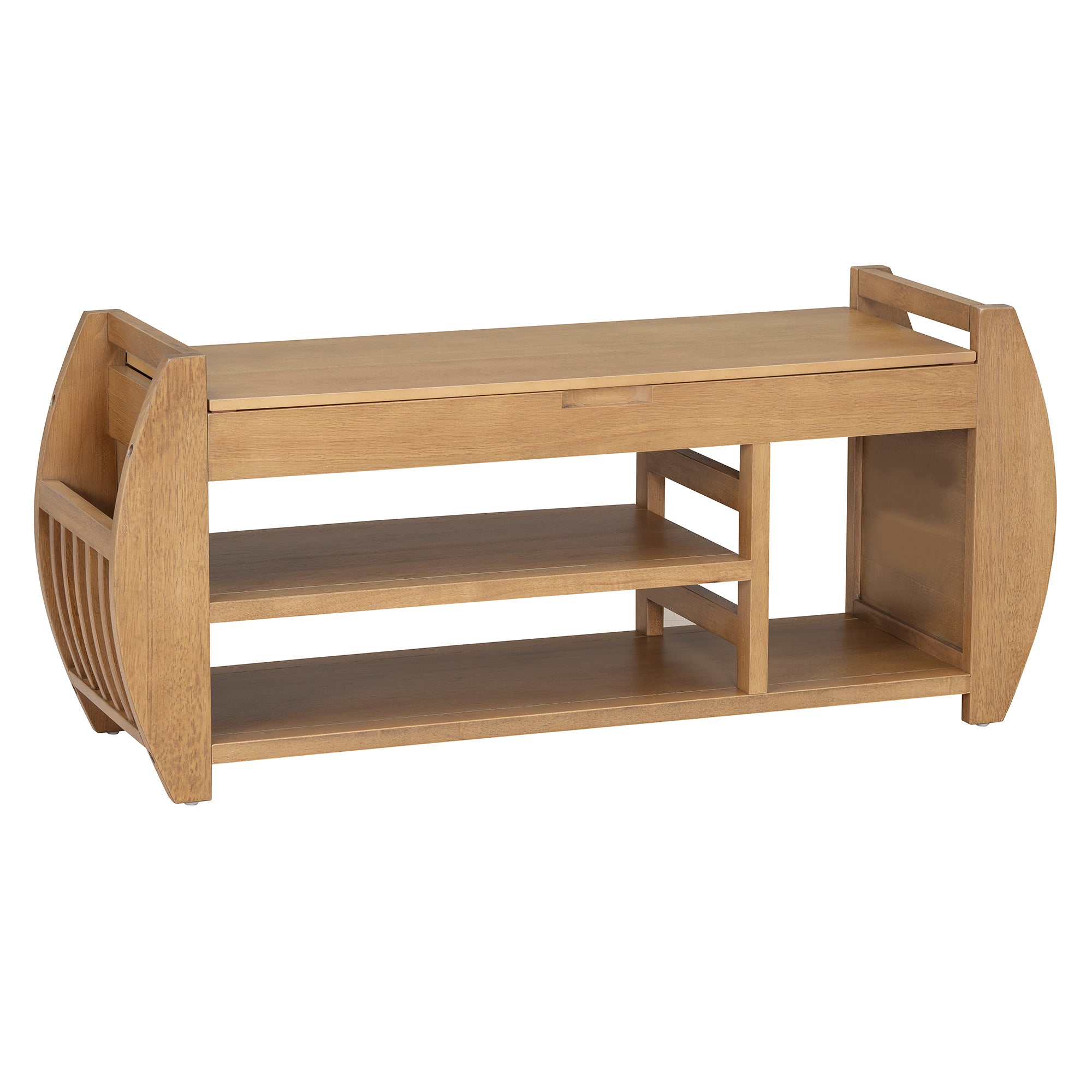 TREXM Retro Multifunctional Storage Bench with Cushion and Curved Side Panel for Entrance and Living Room (Natural)