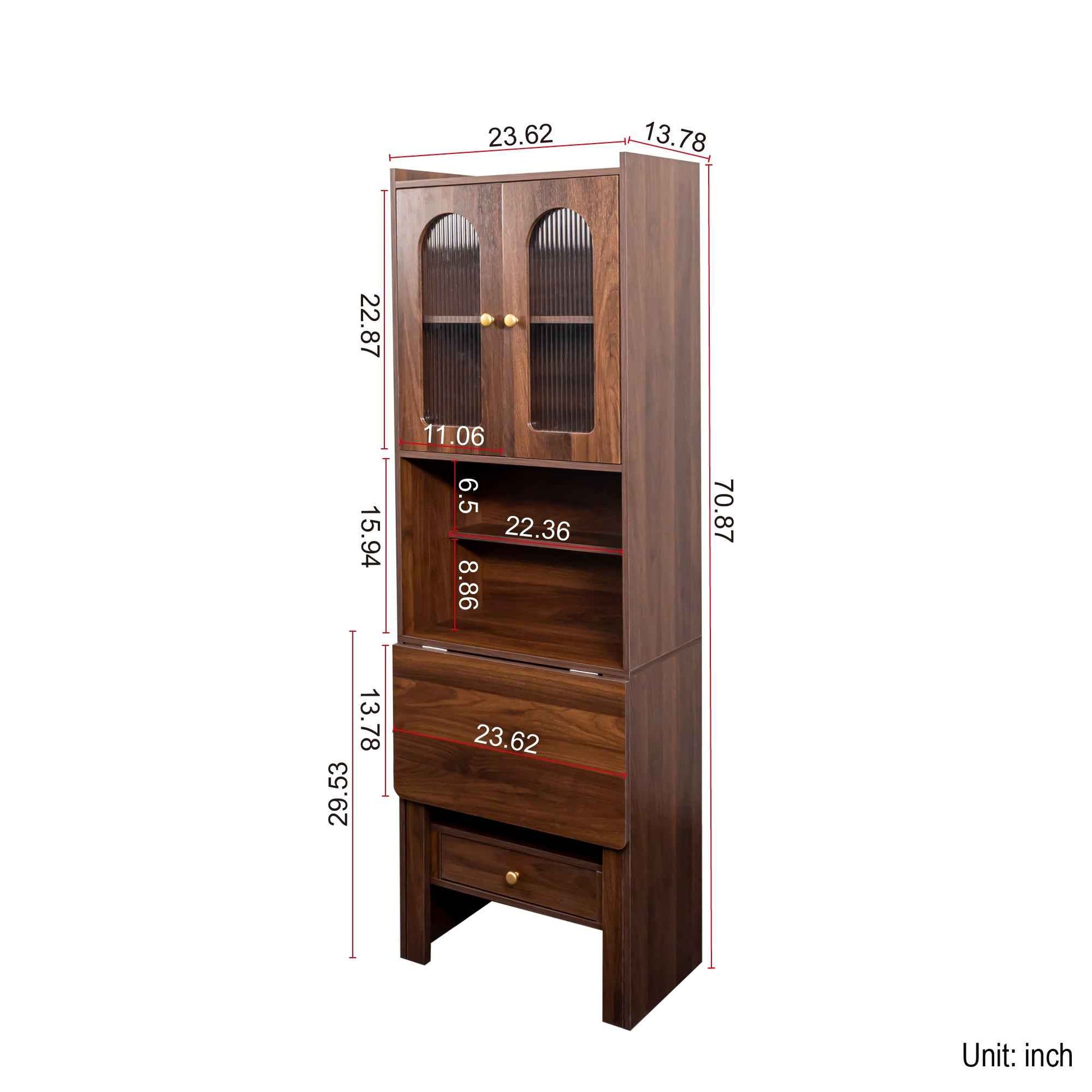 Fold-Out Convertible Writing Table,  Desk Cabinet with shelf and drawer Multi-Function Home Office Workstation