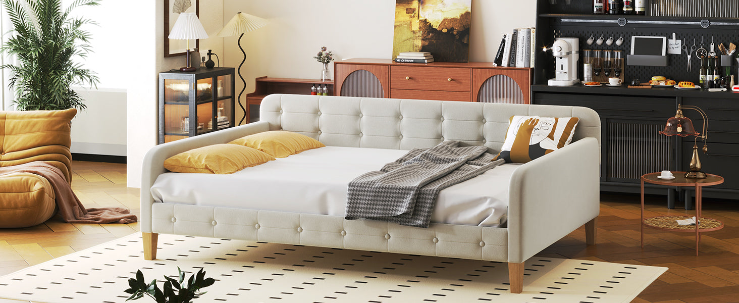 Full Size Upholstered Daybed with 4 Support Legs,White - Abrihome