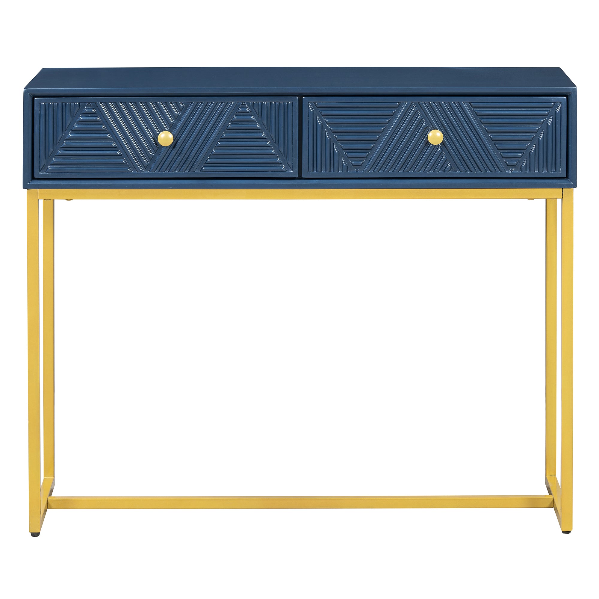 TREXM Modern Sleek Console Table Two Drawers with Stripe Design for Living Room and Entryway (Navy)