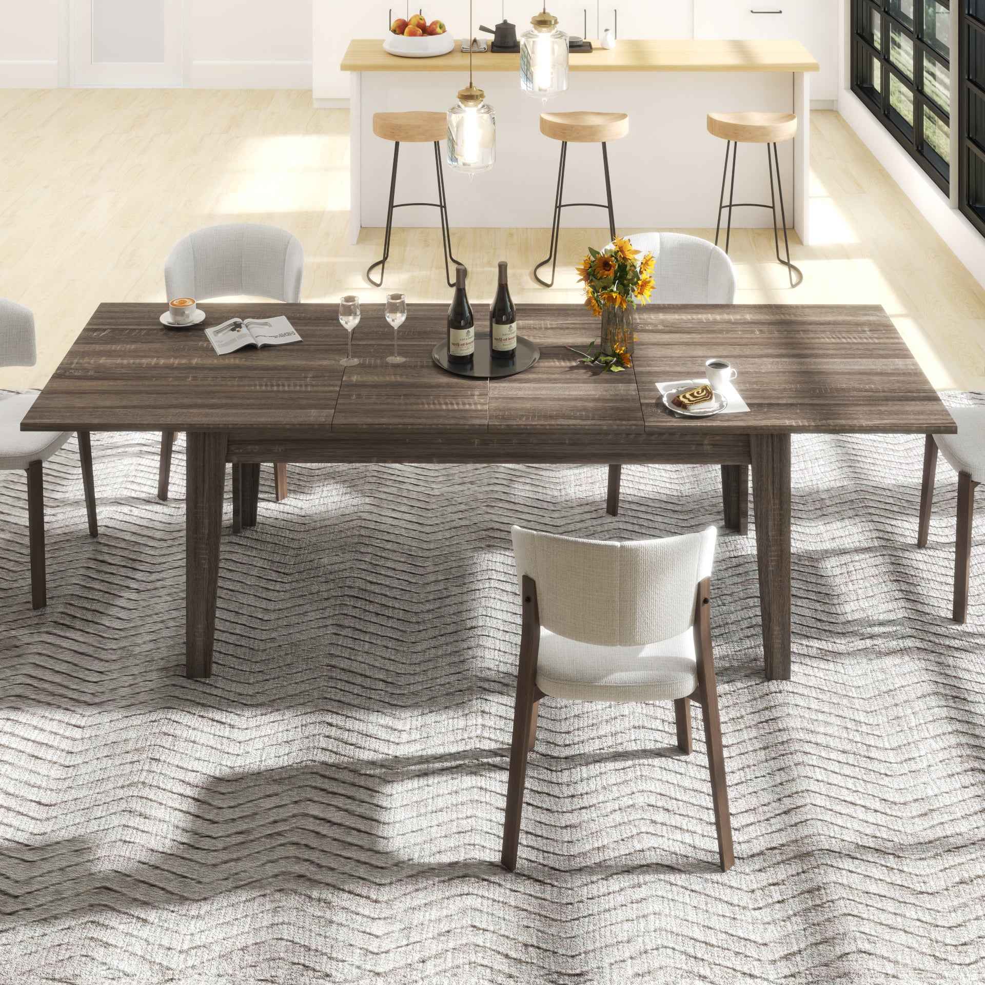 Dining Table , 106.3 in  Large Extendable Kitchen Table