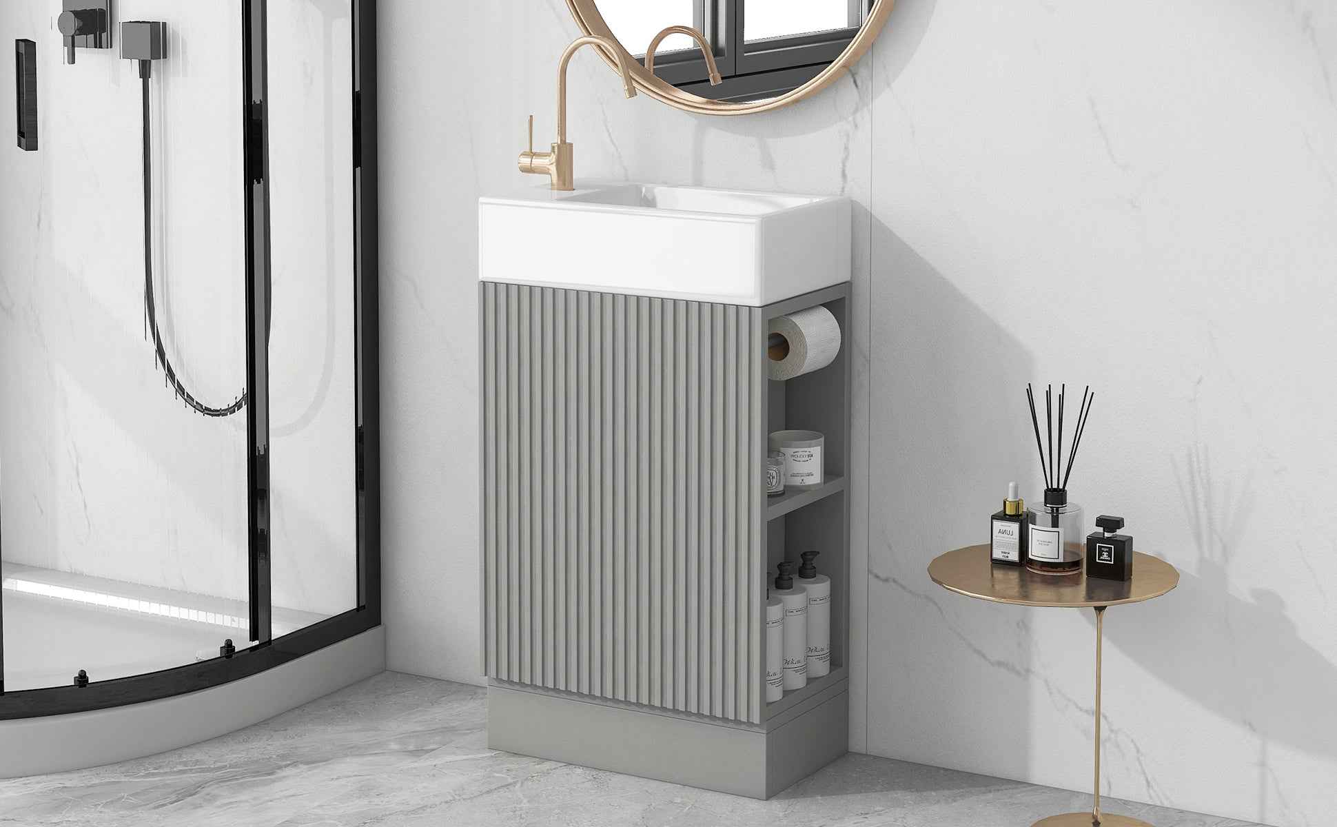 18.6' Bathroom Vanity with Sink, Bathroom Vanity Cabinet with Two-tier Shelf, Left or Right Orientation, Grey  (Old Sku:WF308491AAE)