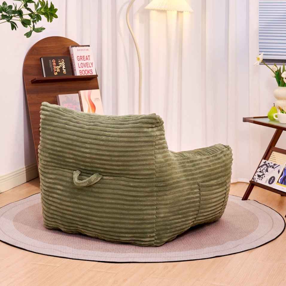 Bean Bag Chair for Adults with Armrests - Oversized Comfy Beige Beanbag Lounge Lazy Floor Sofa Chair for Living Room, Bedroom & Dorm, Cozy Fluffy Single Cloud Mini Couch