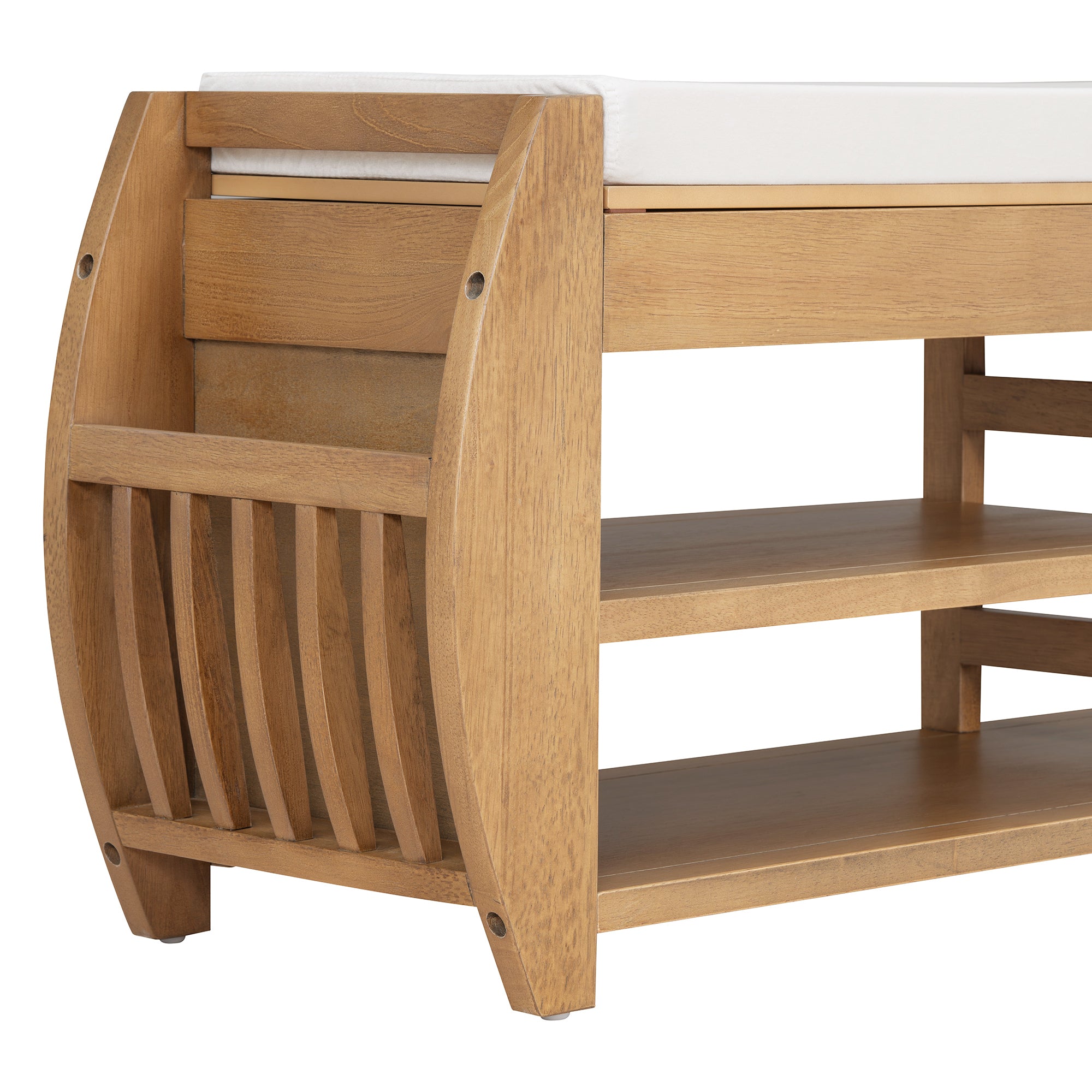 TREXM Retro Multifunctional Storage Bench with Cushion and Curved Side Panel for Entrance and Living Room (Natural)