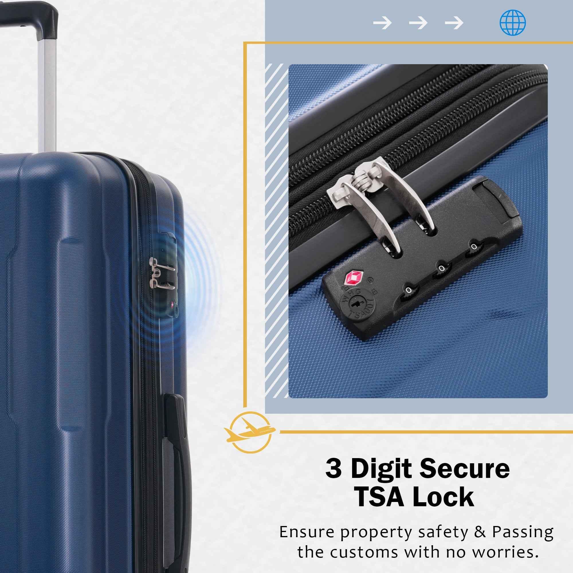 Expandable Spinner Wheels 2 Piece Luggage Set with TSA Lock, Blue, ABS Material, 20inch+28inch