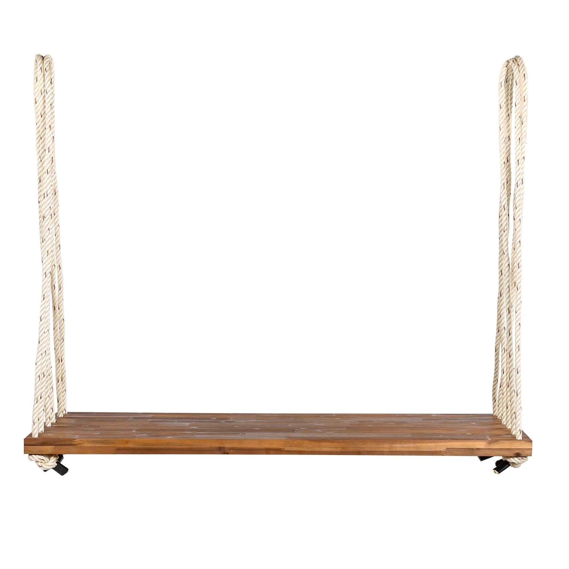 TOPMAX Patio Wooden Swing Chair, Hanging Porch Swing Bench with Cushion&Pillows, 10.8Ft Hemp Ropes for Garden,Backyard, Lawn,Natural