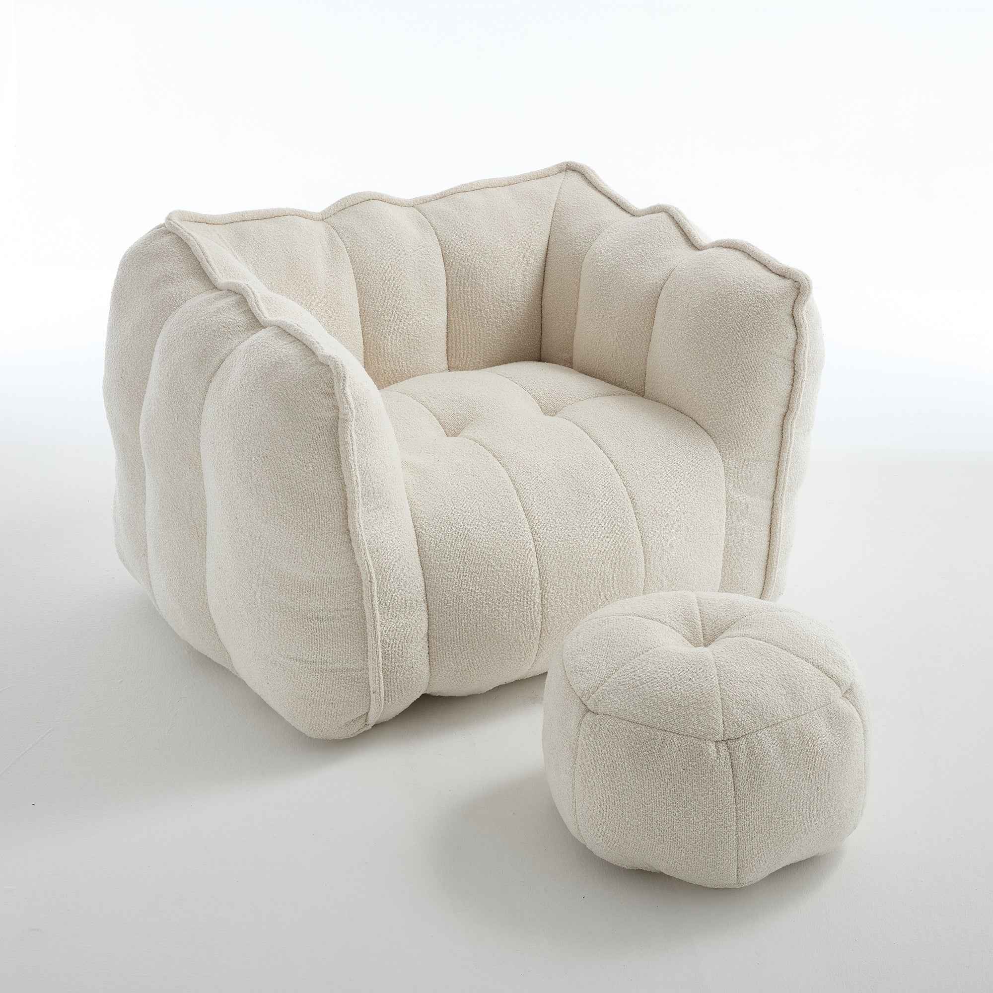 Soft Chenille Bean Bag Chair with High Resilient Foam for Living Room and Bedroom, Comfortable Square Lazy Sofa with Footstool for Adults