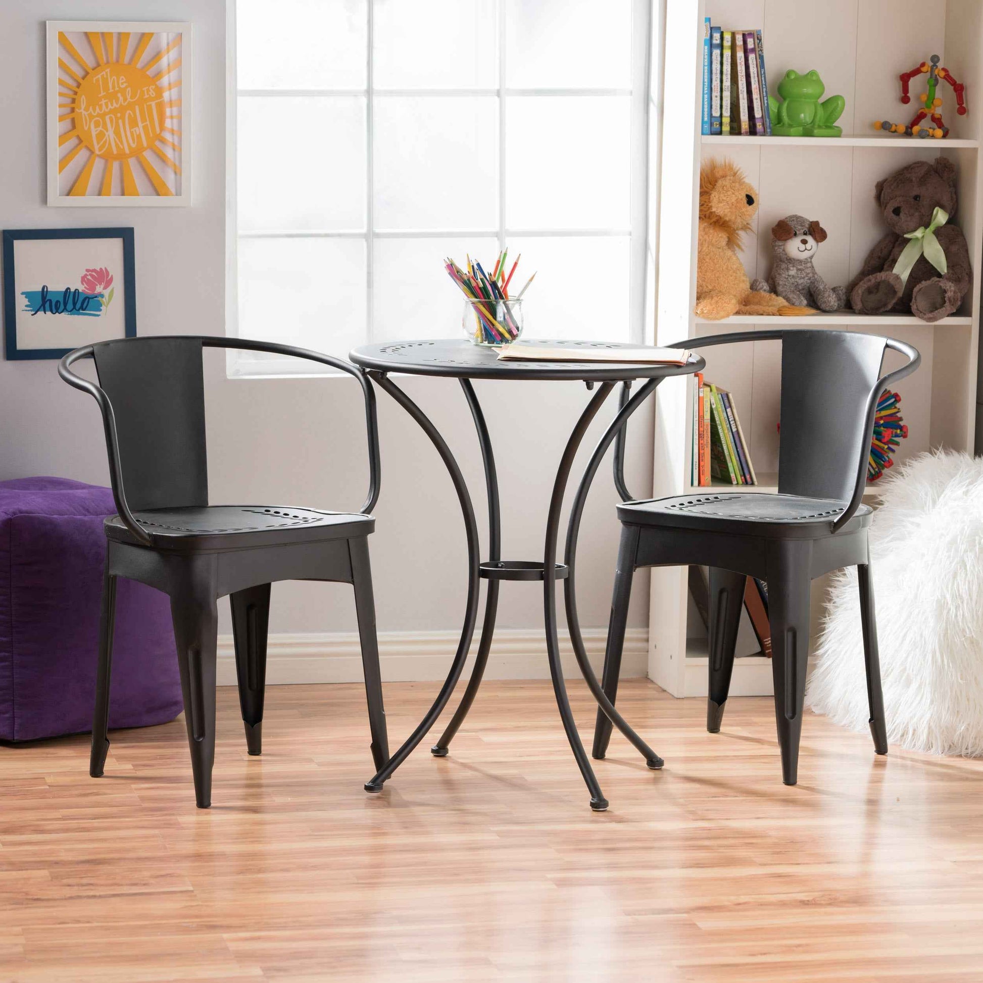 Ambrosia 3-piece Bistro Set with Leaf Motifs Top and Seat, Black