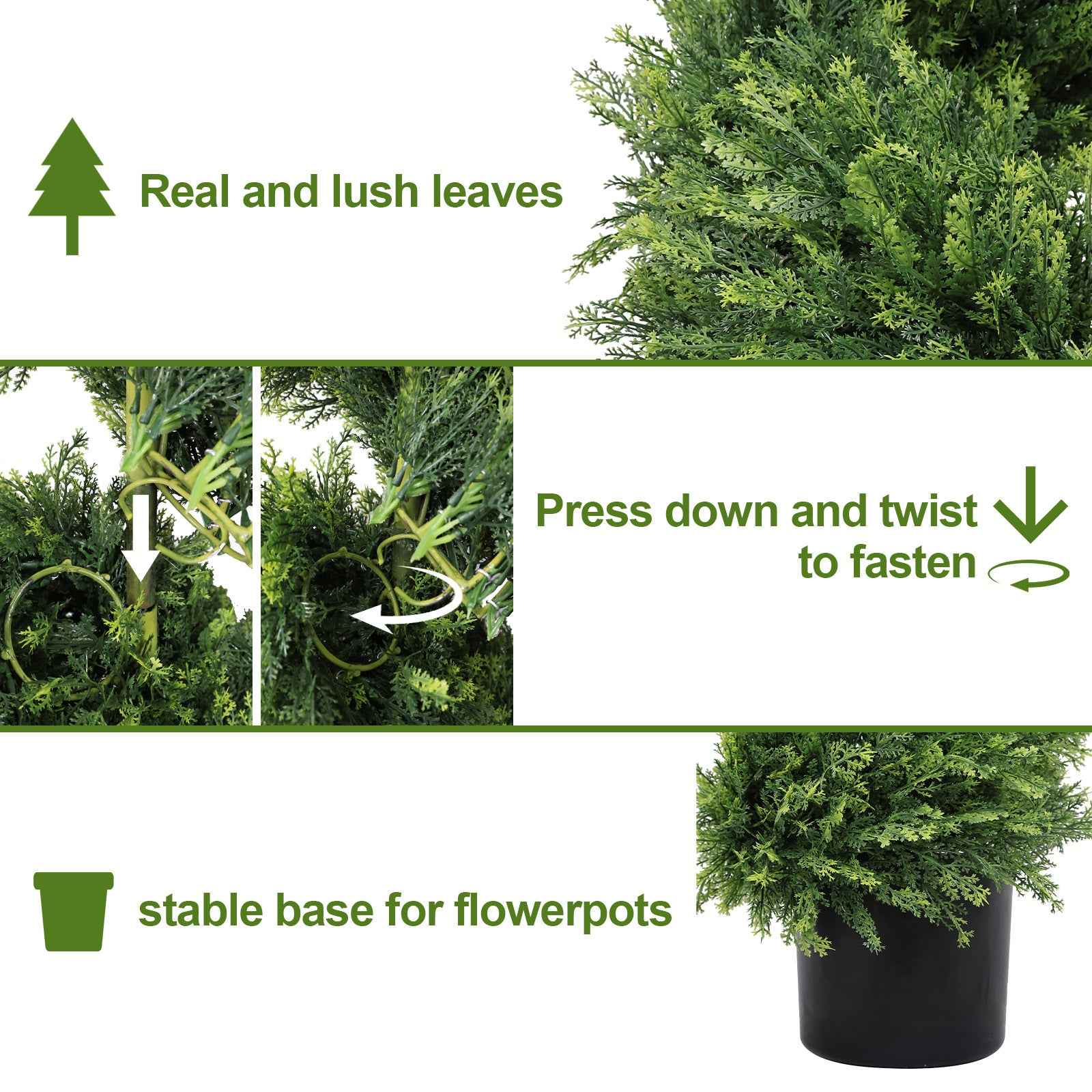 7FT Tall Artificial Two-Tone Cypress Pine Tree – Realistic Lifelike Faux Greenery with Natural Dual Color Leaves for Indoor Outdoor Home Office Decoration, Potted Fake Tree, 1pc/set
