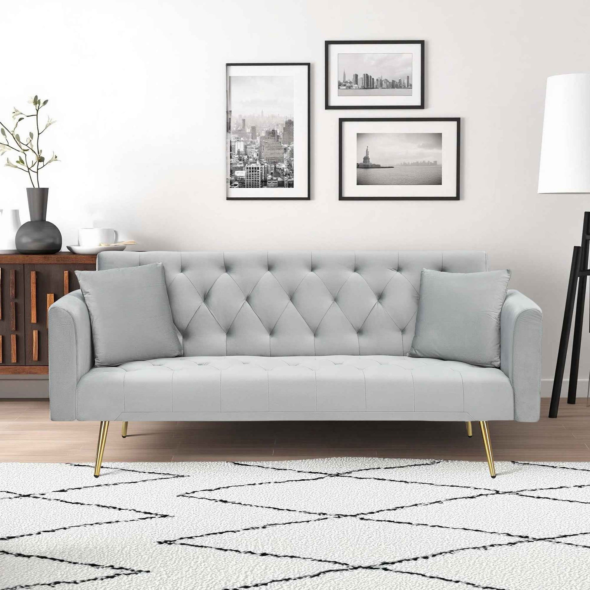 71-inch convertible love seat sofa, American vintage grey velvet material, suitable for small living room, bedroom, office