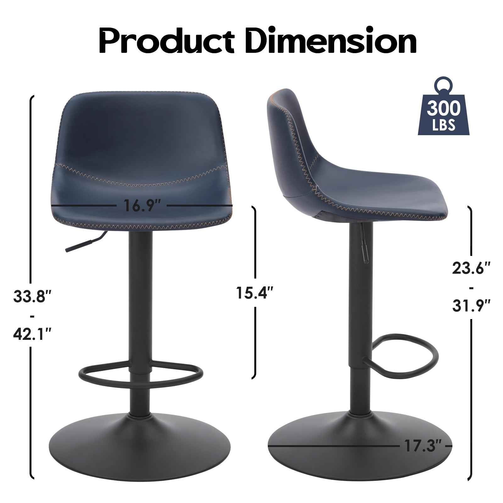 Adjustable Bar Stools Set of 2, Mid Century Modern Swivel Bar Stools, Industrial Bar Height Stools With Back Support Counter Height Bar Chairs Pu Leather Bar Stool for Kitchen Island Rustic Barstools