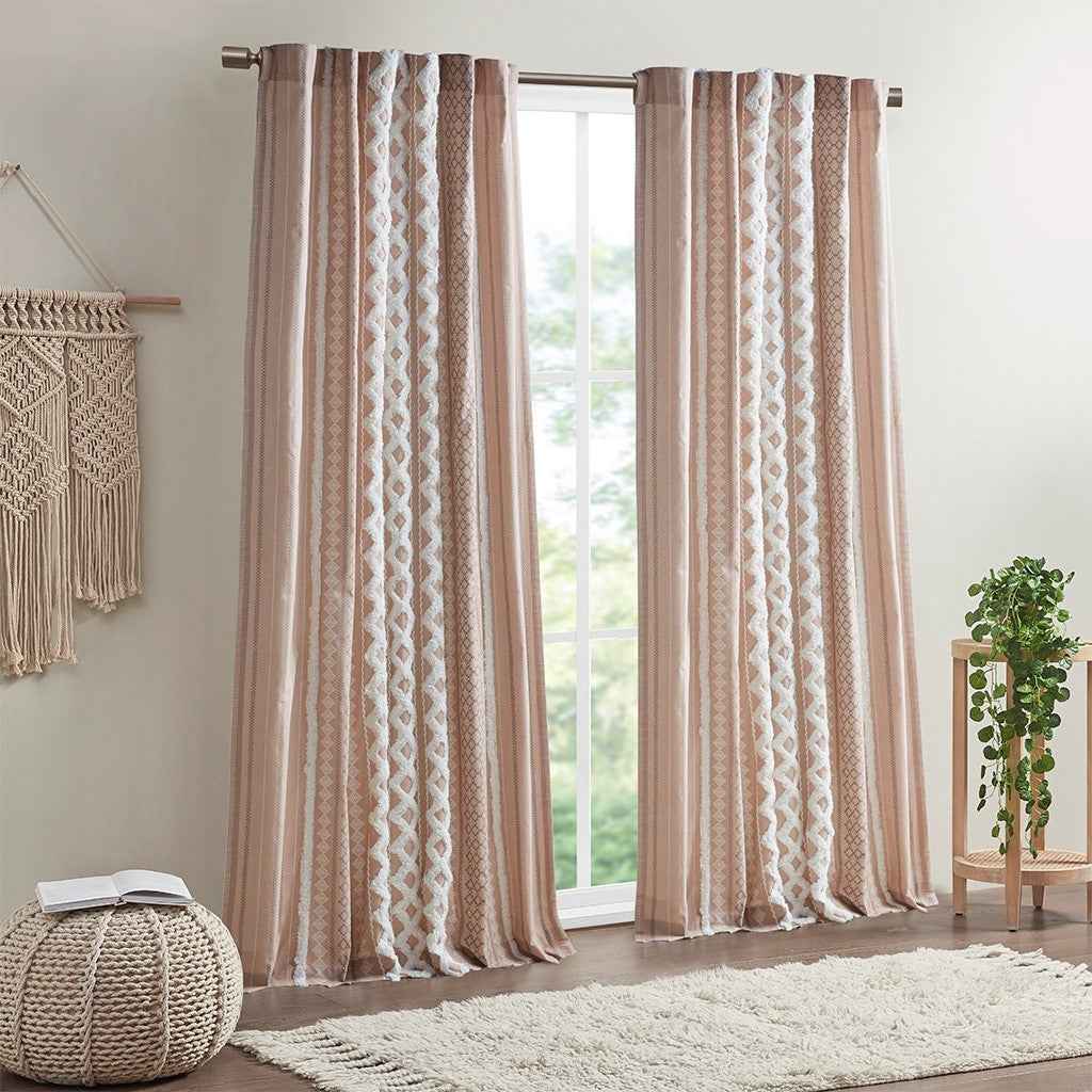 Cotton Printed Curtain Panel with Chenille Stripe and Lining Blush 50x84'