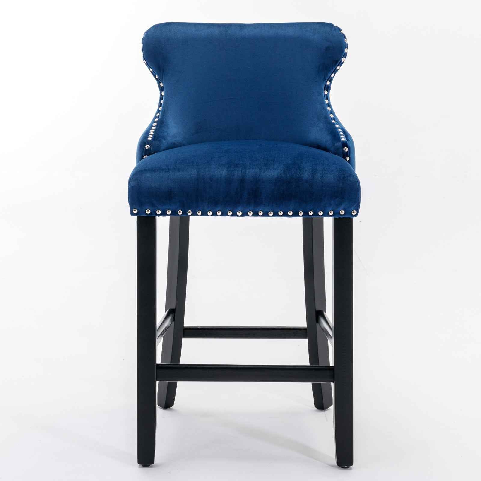 A&A Furniture,Contemporary Velvet Upholstered Wing-Back Barstools with Button Tufted Decoration and Wooden Legs, and Chrome Nailhead Trim, Leisure Style Bar Chairs,Bar stools,Set of 2 (Blue),SW1824BL