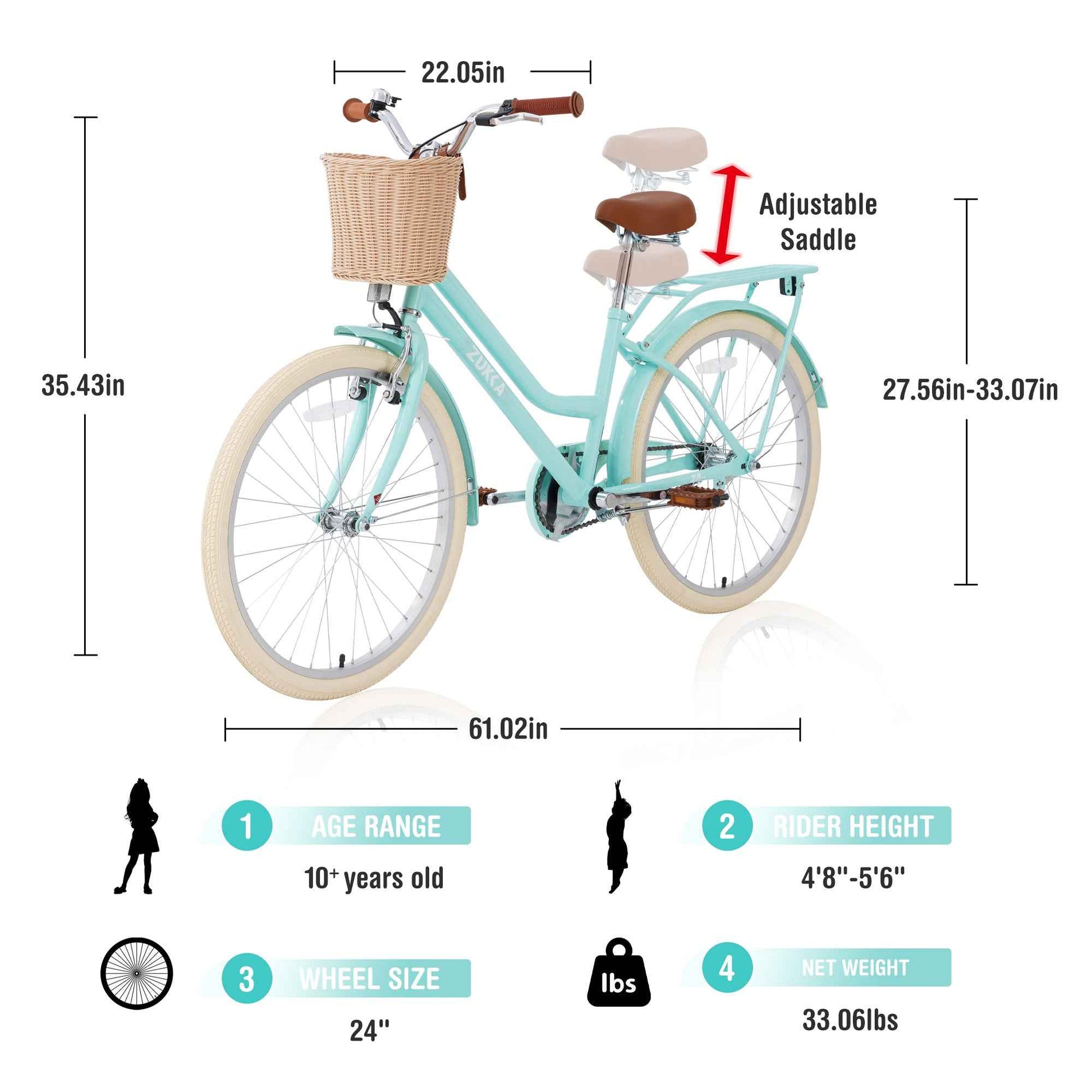 Steel Frame,Multiple Colors, for 10+Years Old Girls Bike,24 inch wheel