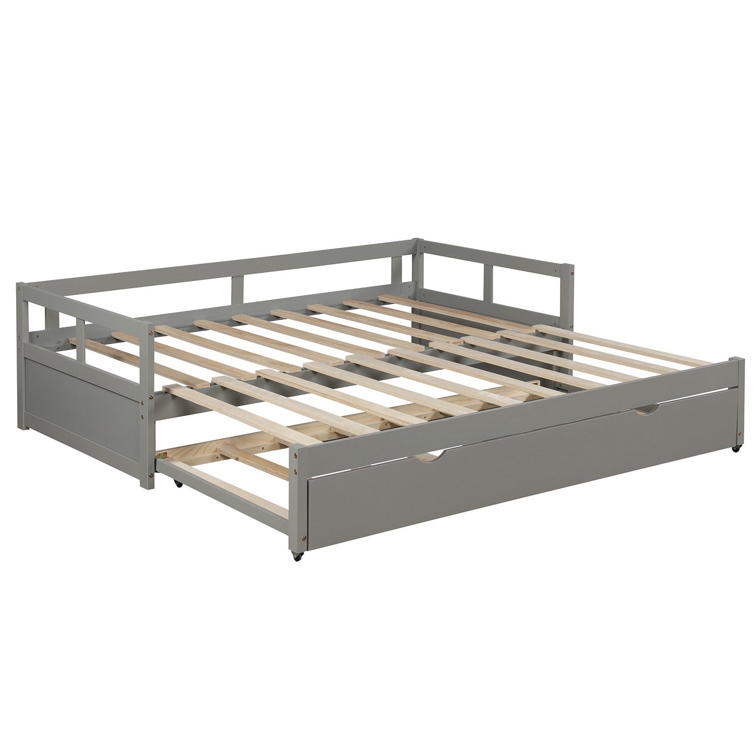 Extending Daybed with Trundle, Wooden Daybed with Trundle, Gray - Abrihome