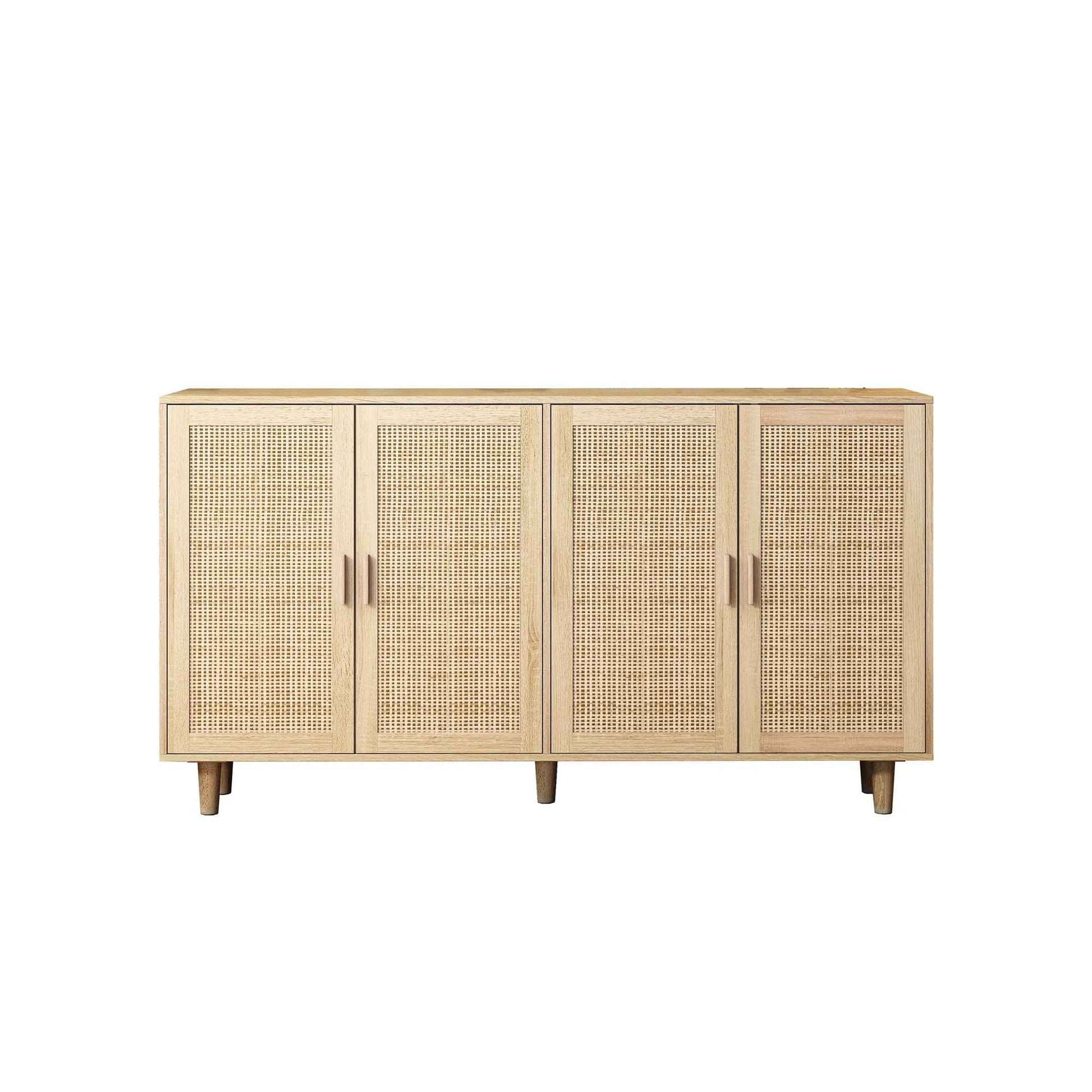 Elegant and Functional 4-Door Rattan Decorative Storage Cabinet for Bedroom, Living Room, Office in Natural Particle Board