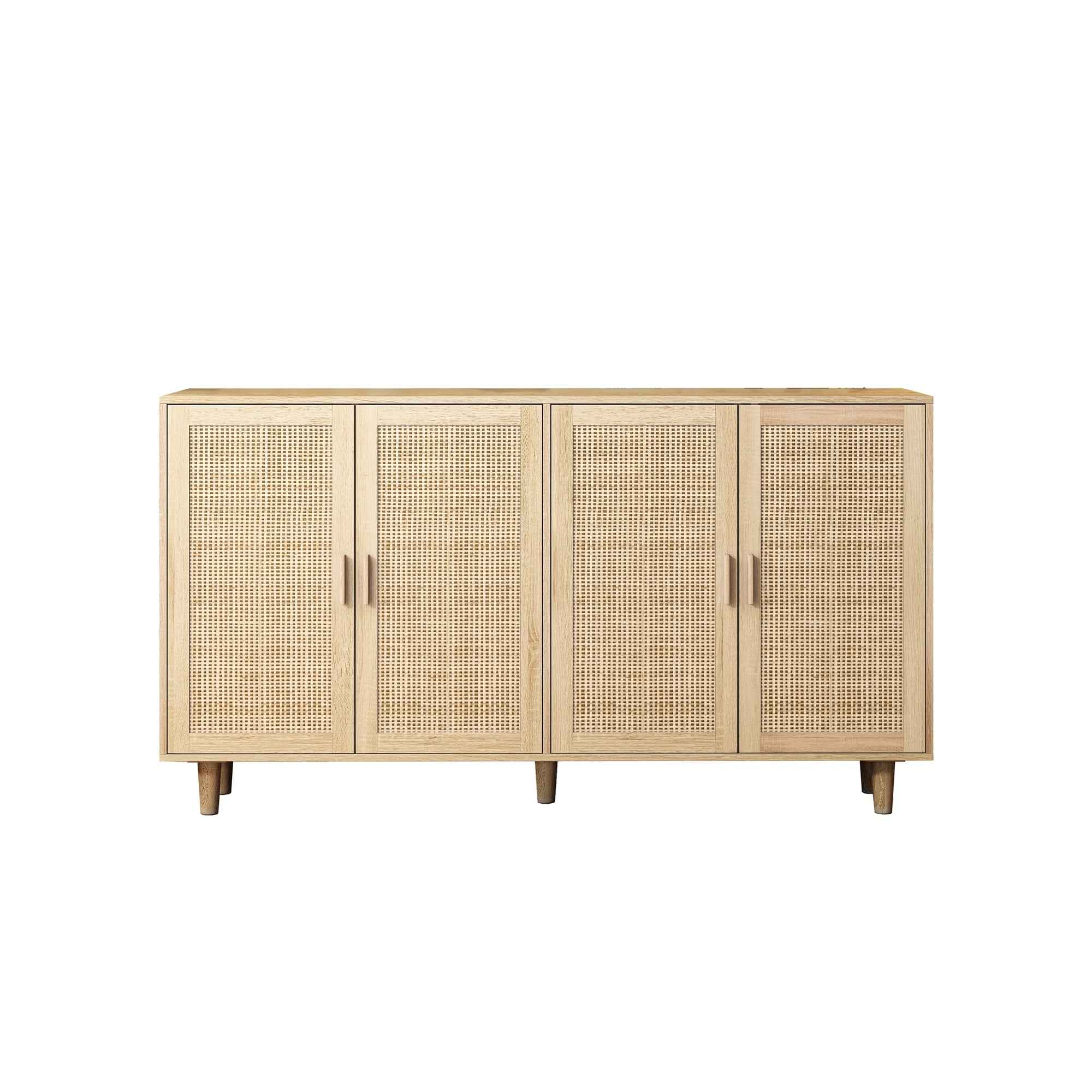Elegant and Functional 4-Door Rattan Decorative Storage Cabinet for Bedroom, Living Room, Office in Natural Particle Board