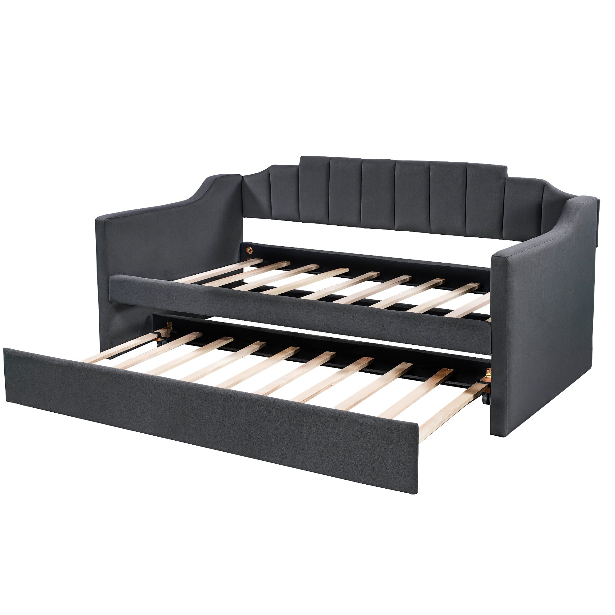 Upholstered Twin Daybed with Trundle,Black